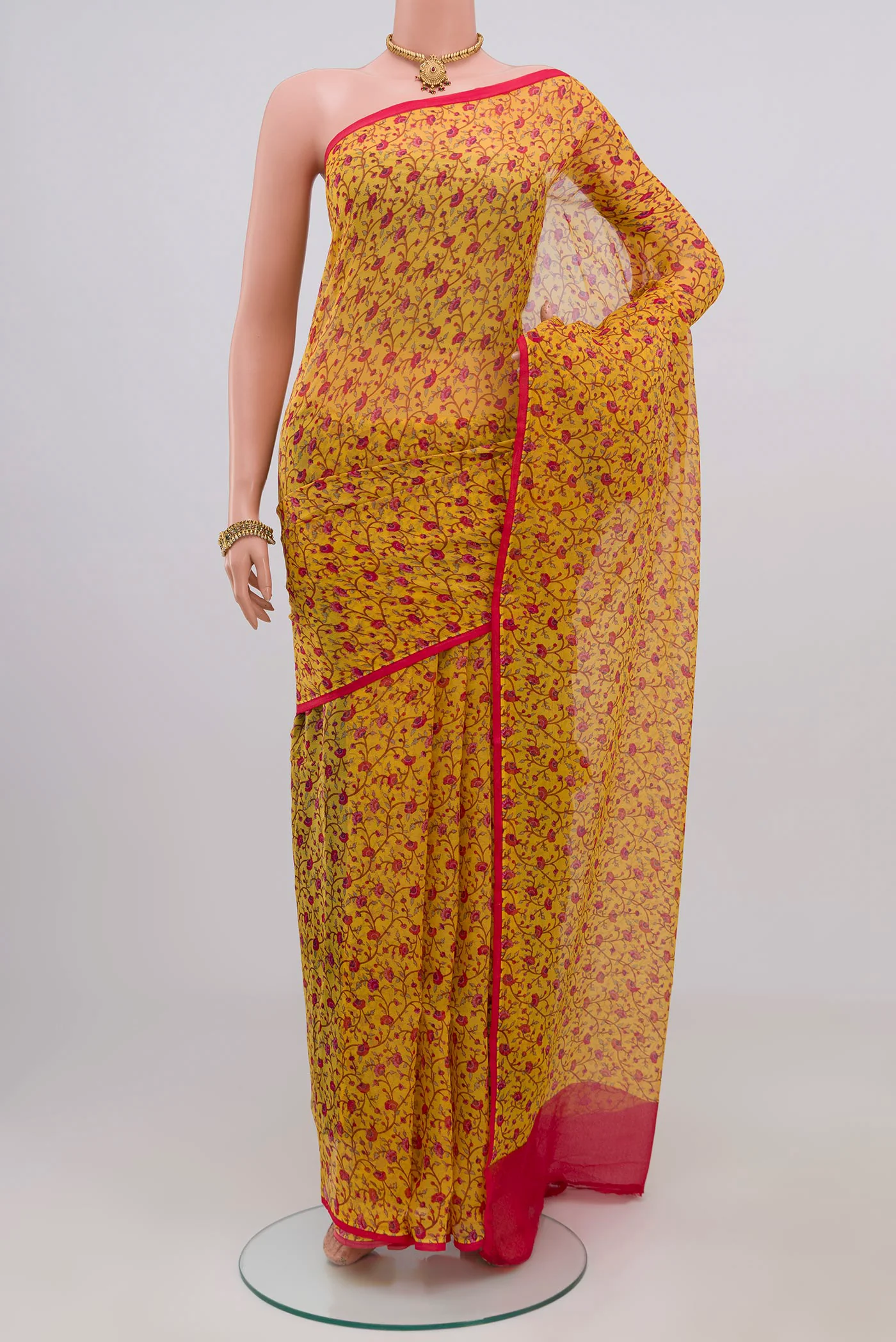 Yellow Mysore Chiffon Saree