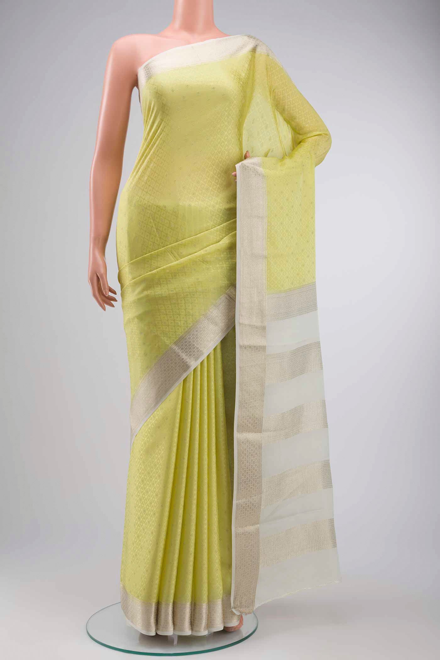Yellow Mysore Crepe Saree