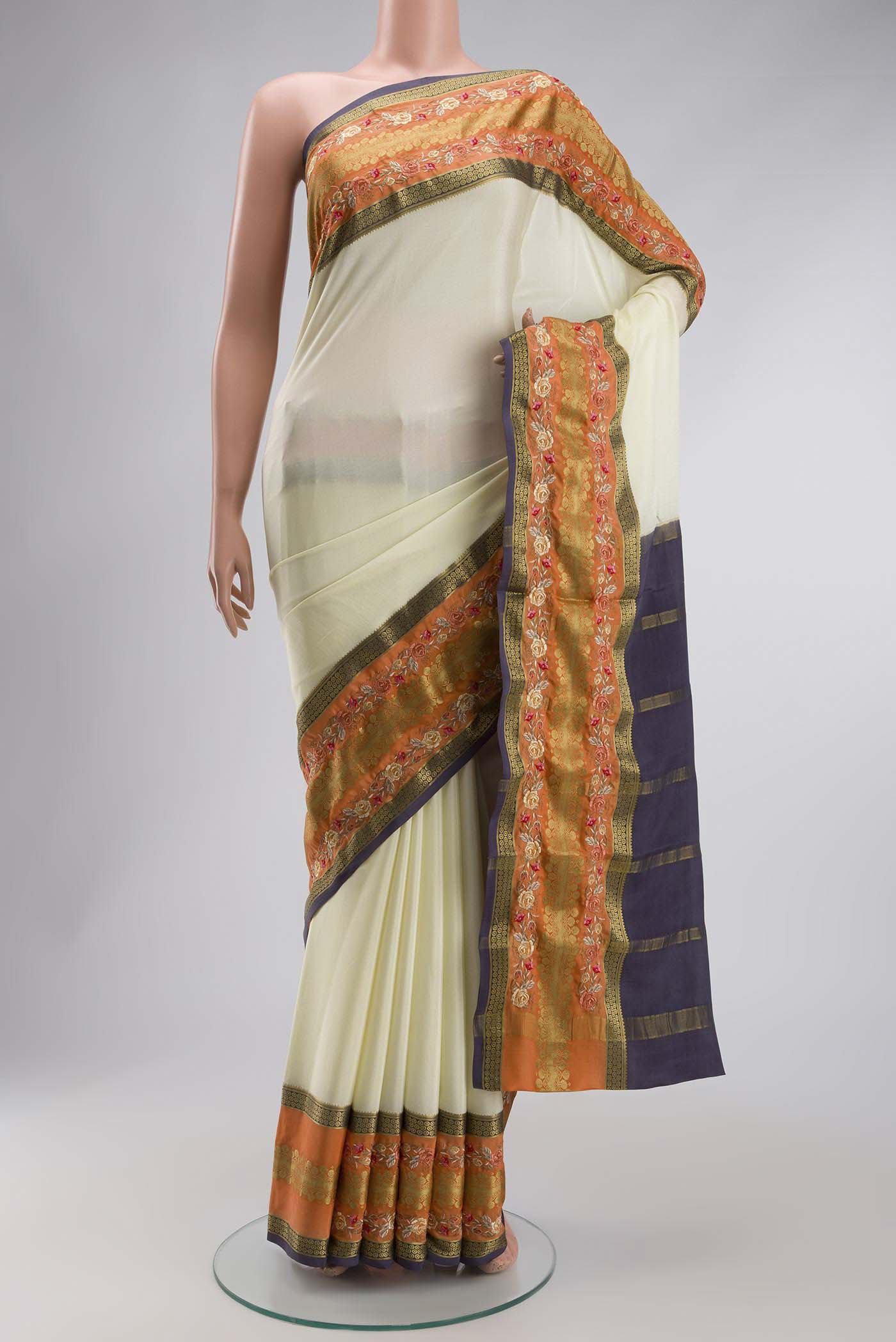 Yellow Mysore Crepe Saree