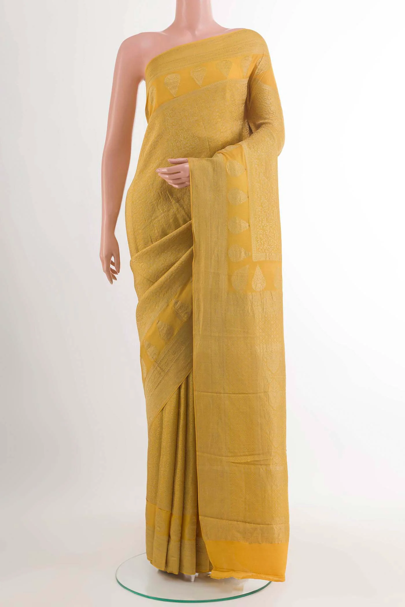 Yellow Mysore Crepe Saree
