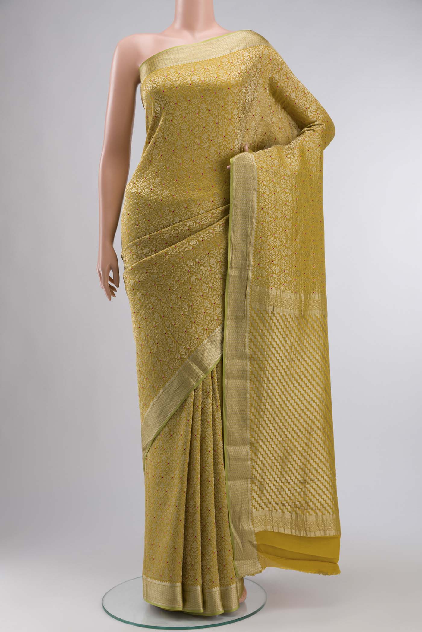 Yellow Mysore Crepe Saree