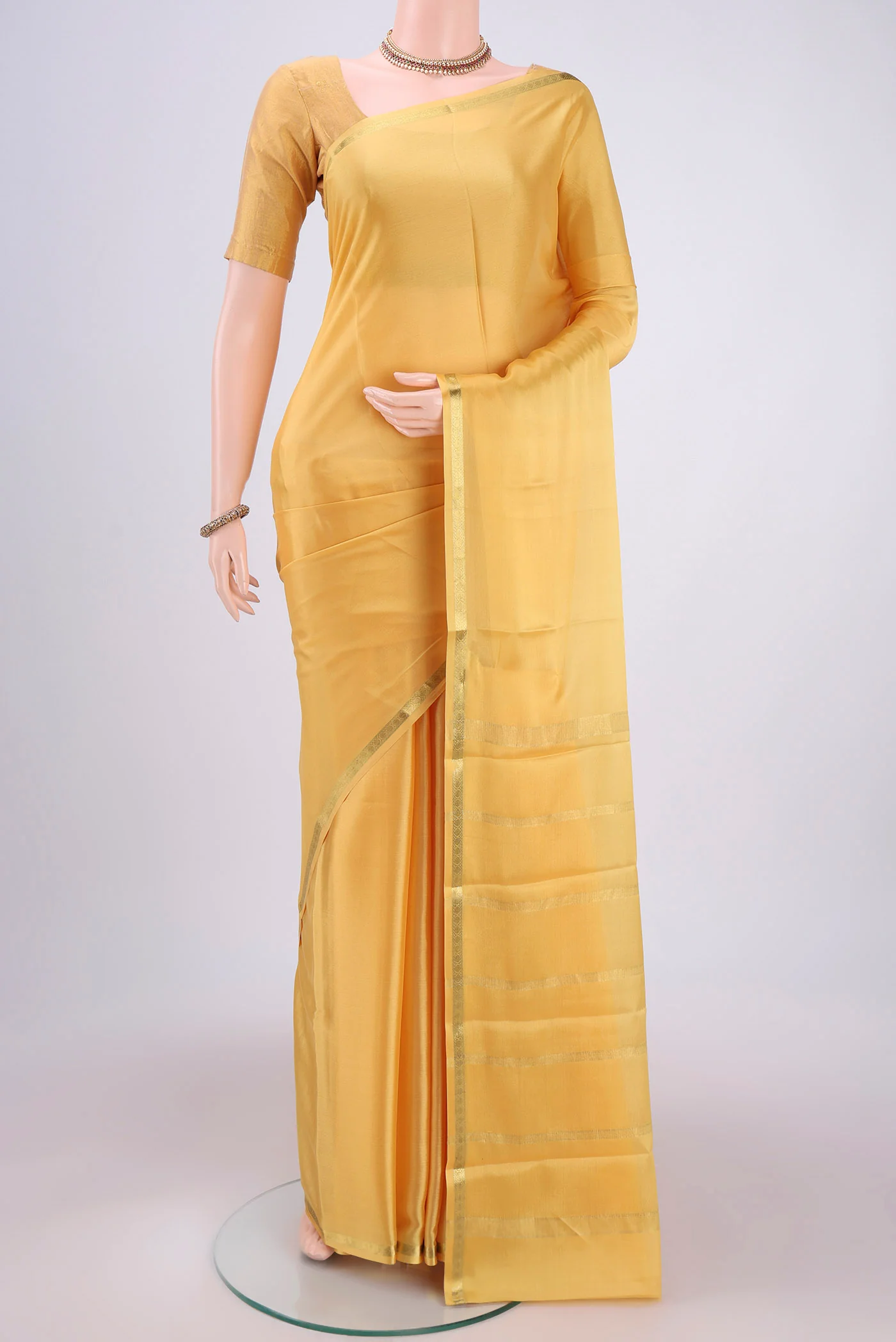 Yellow Mysore Crepe Saree