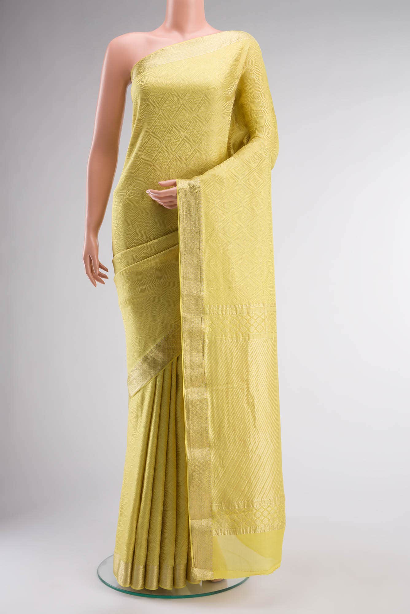 Yellow Mysore Crepe Saree