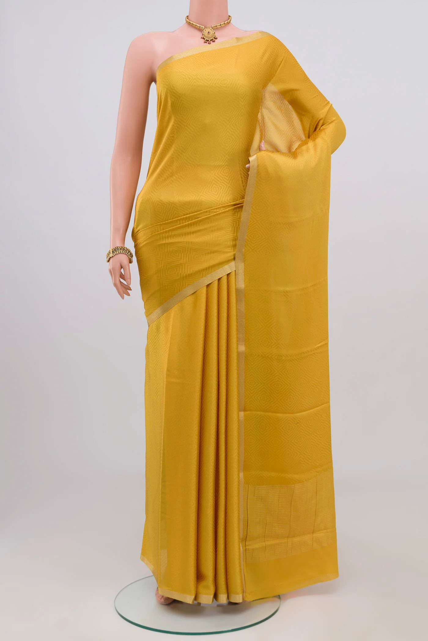 Yellow Mysore Crepe Saree