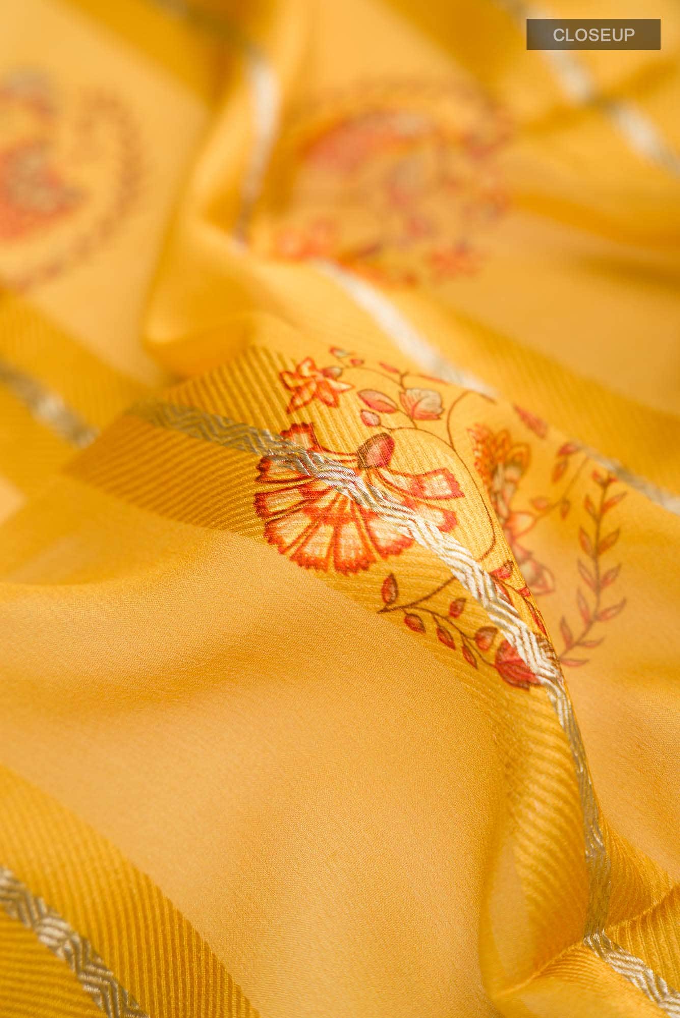 Yellow Mysore Georgette Saree - Image 3