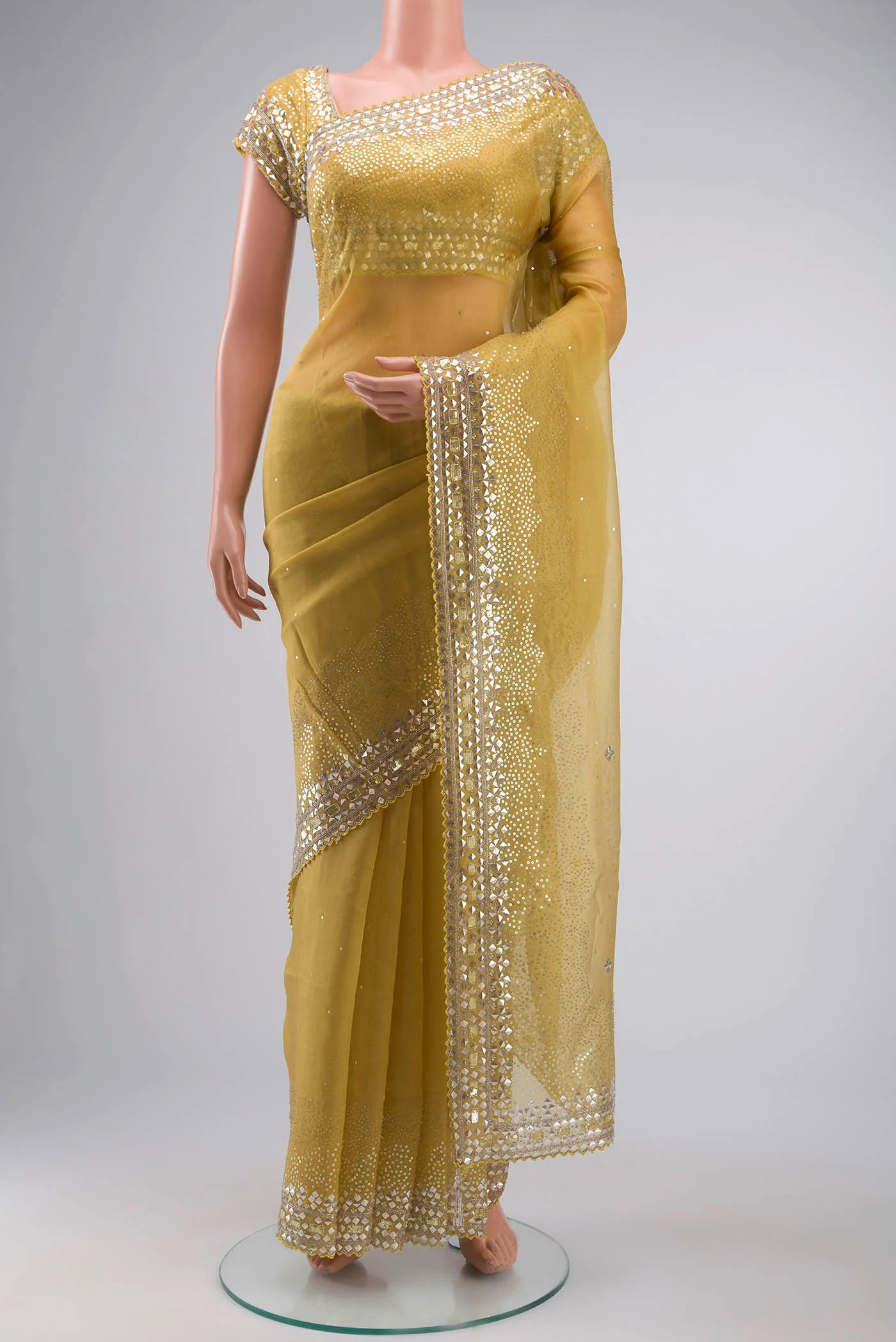 Yellow Organza Silk Saree
