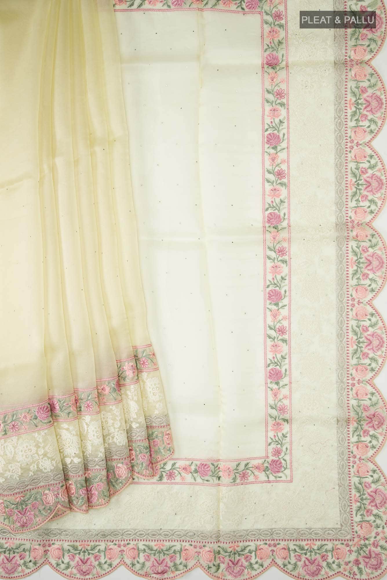 Yellow Organza Silk Saree - Image 2