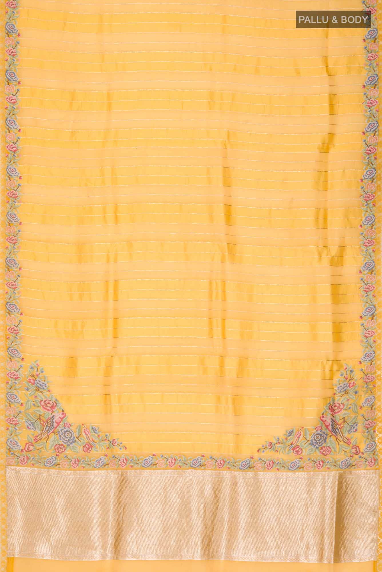 Yellow Organza Silk Saree - Image 4