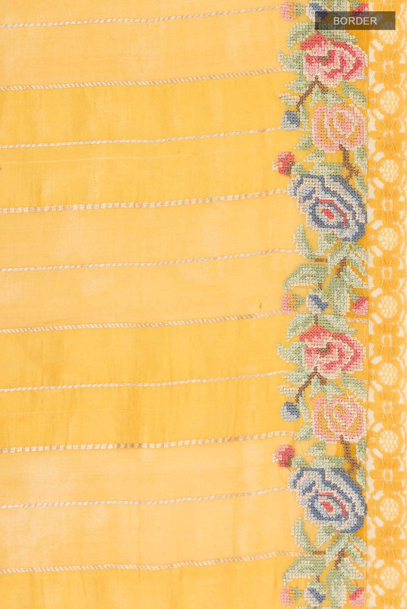 Yellow Organza Silk Saree - Image 5