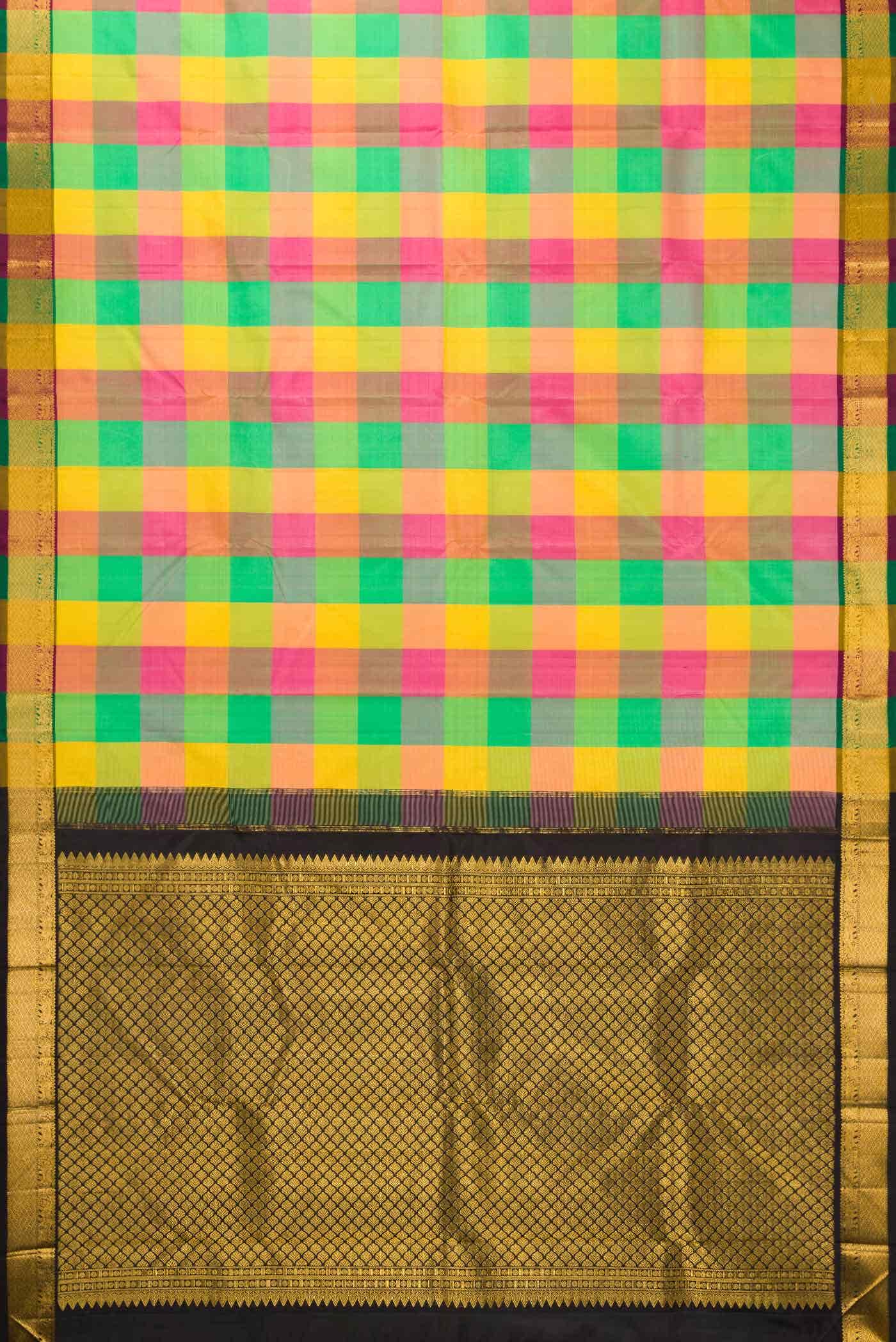 Pure Silk Pure Zari Yellow, Pink and Green Dual Tone Kanchipuram Saree - Image 4