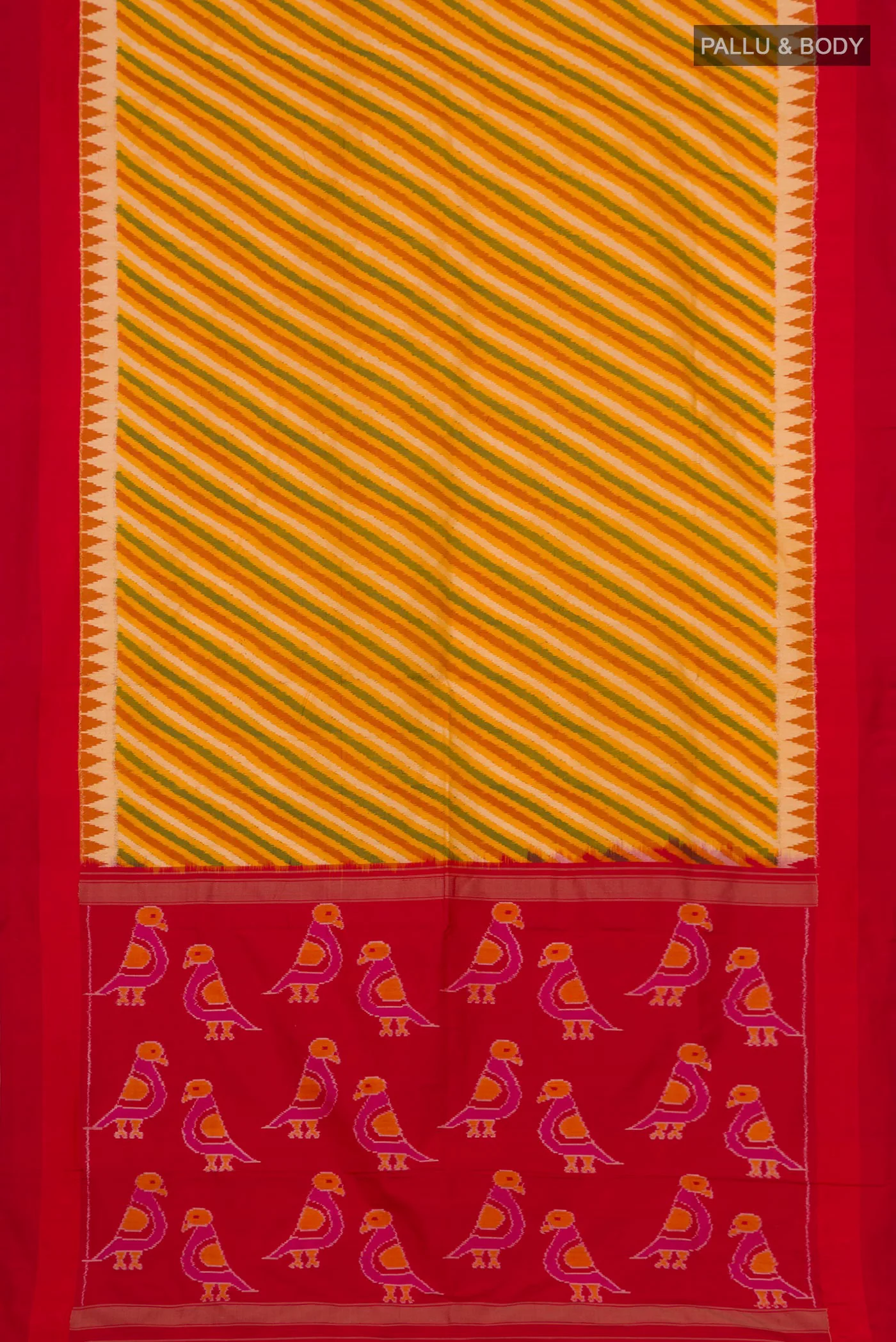 Yellow Pochampally Silk Saree - Image 5