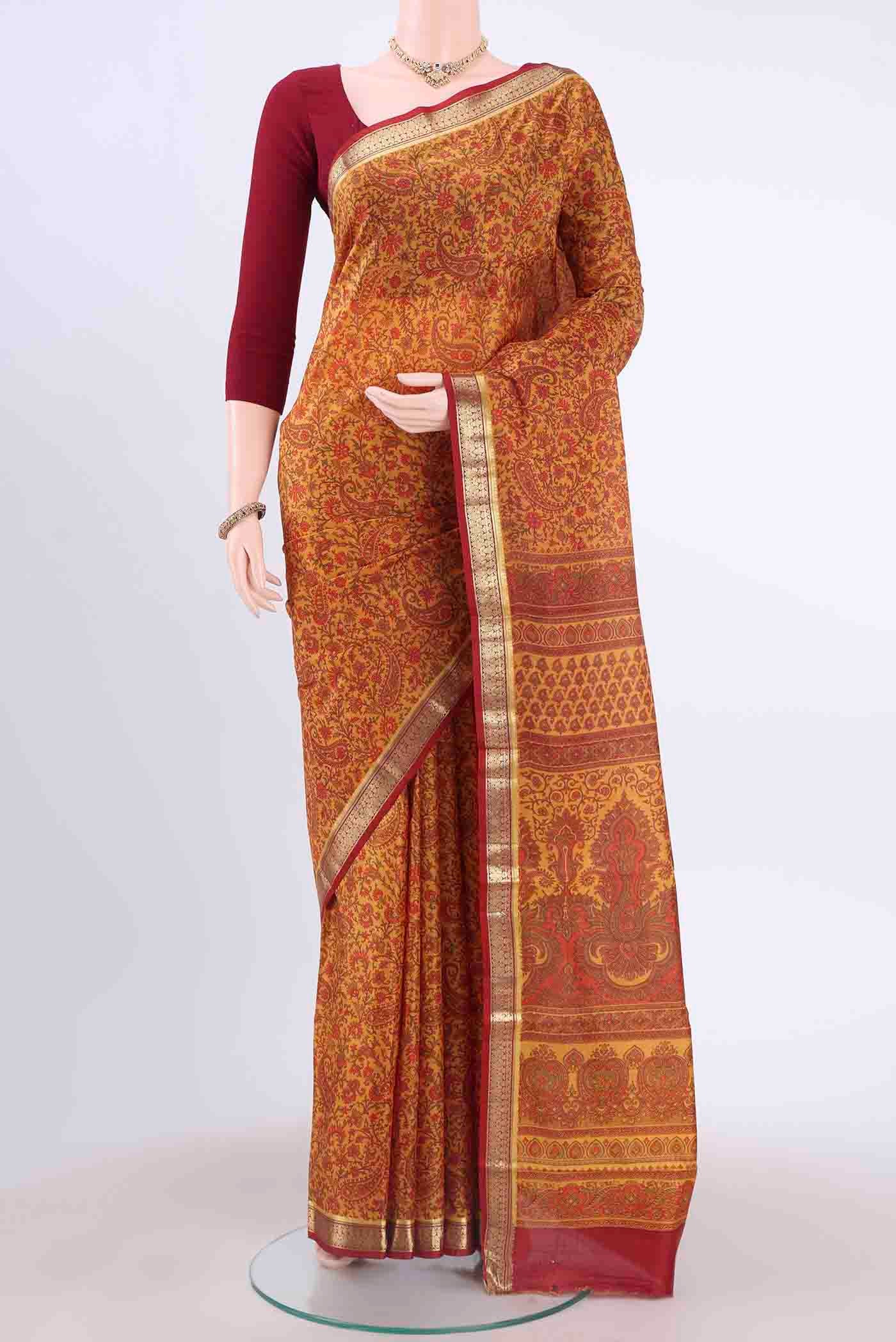 Yellow Printed Silk Saree