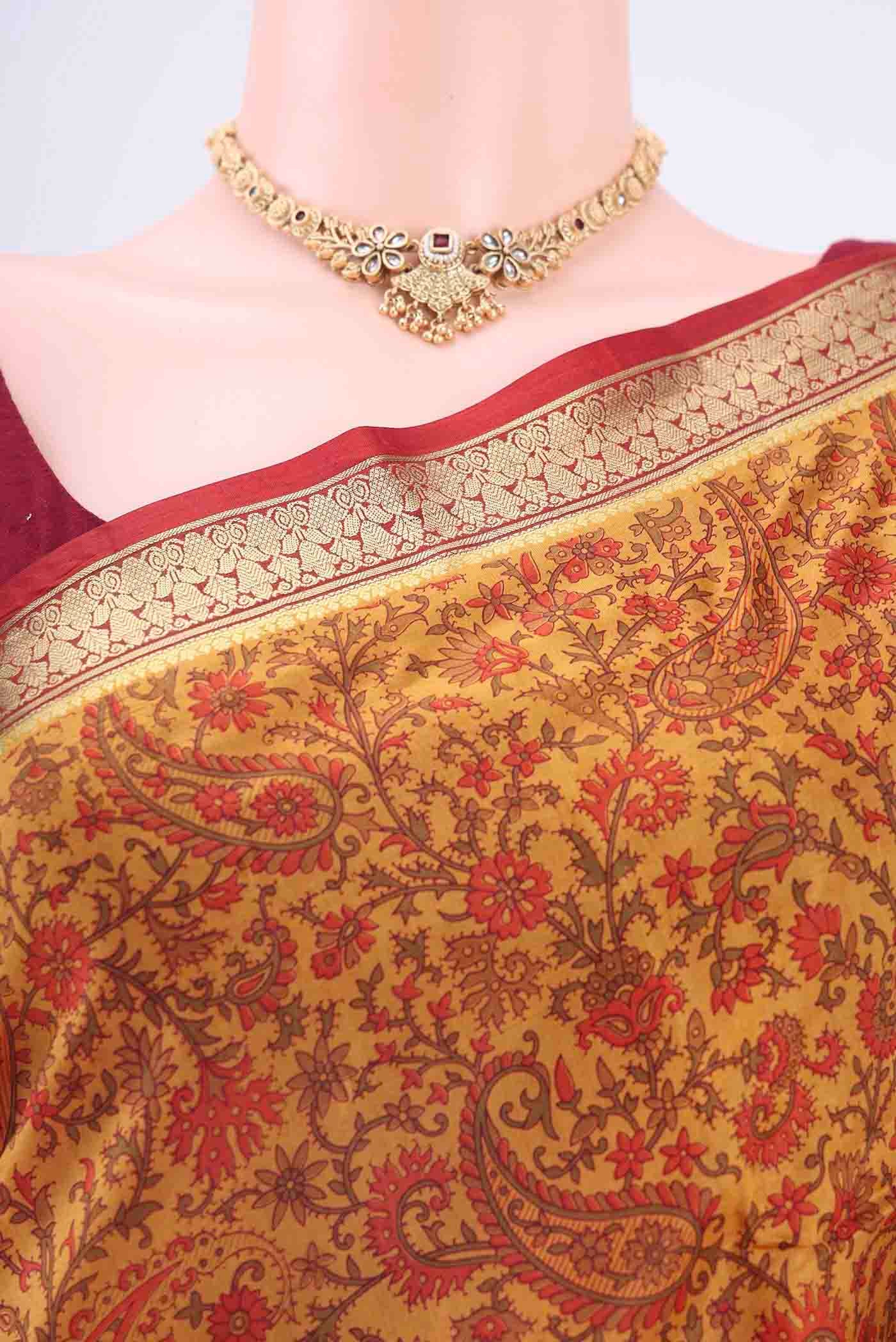 Yellow Printed Silk Saree - Image 2