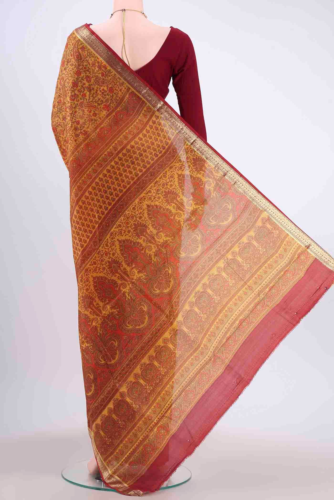 Yellow Printed Silk Saree - Image 3