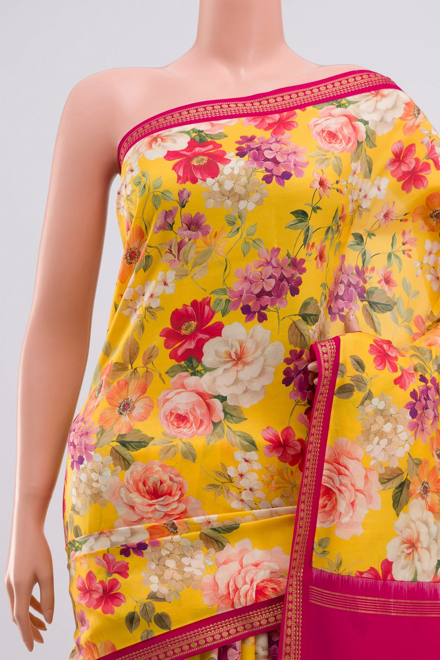 Yellow Printed Silk Saree - Image 2