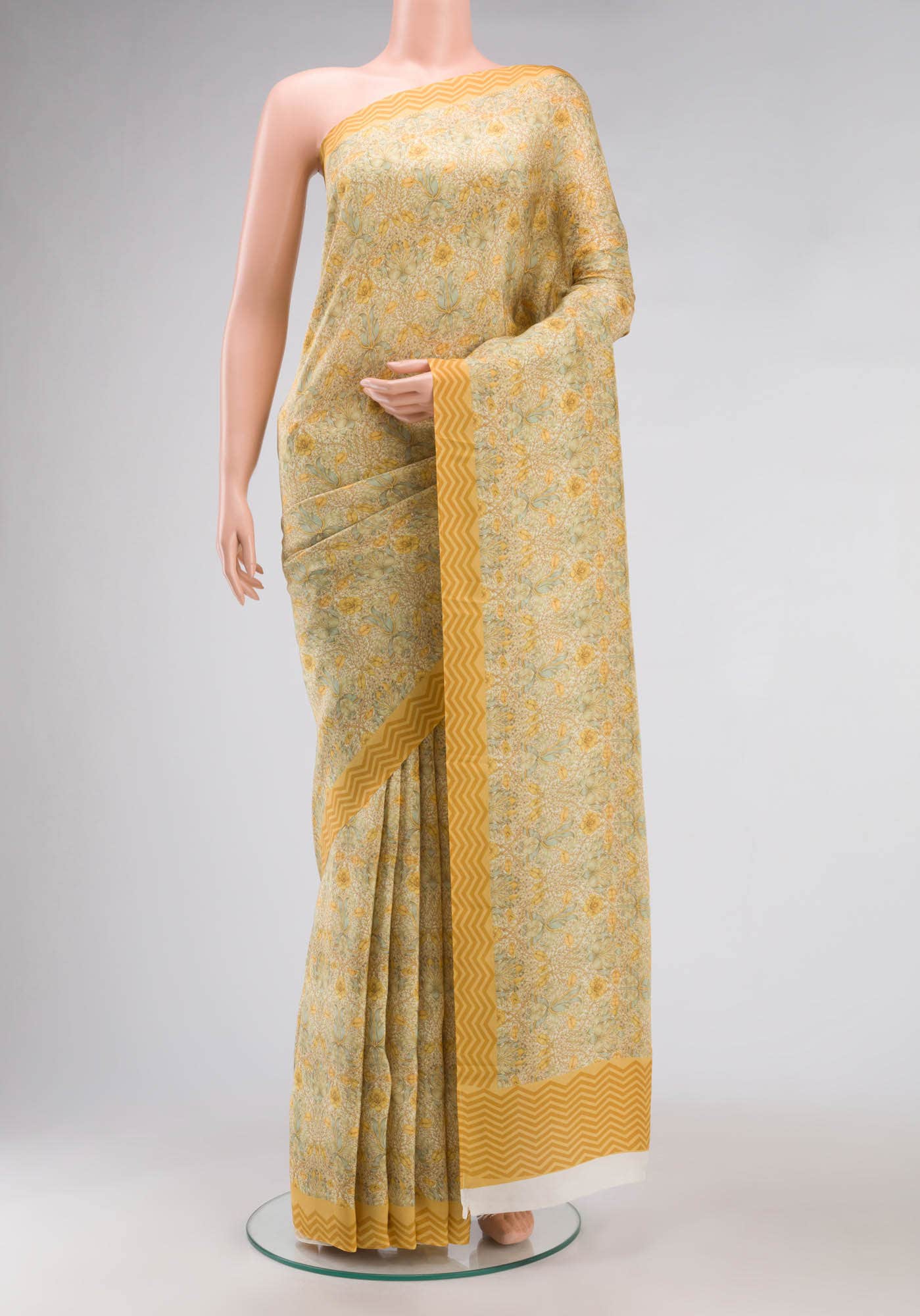 Beige Printed Silk Saree