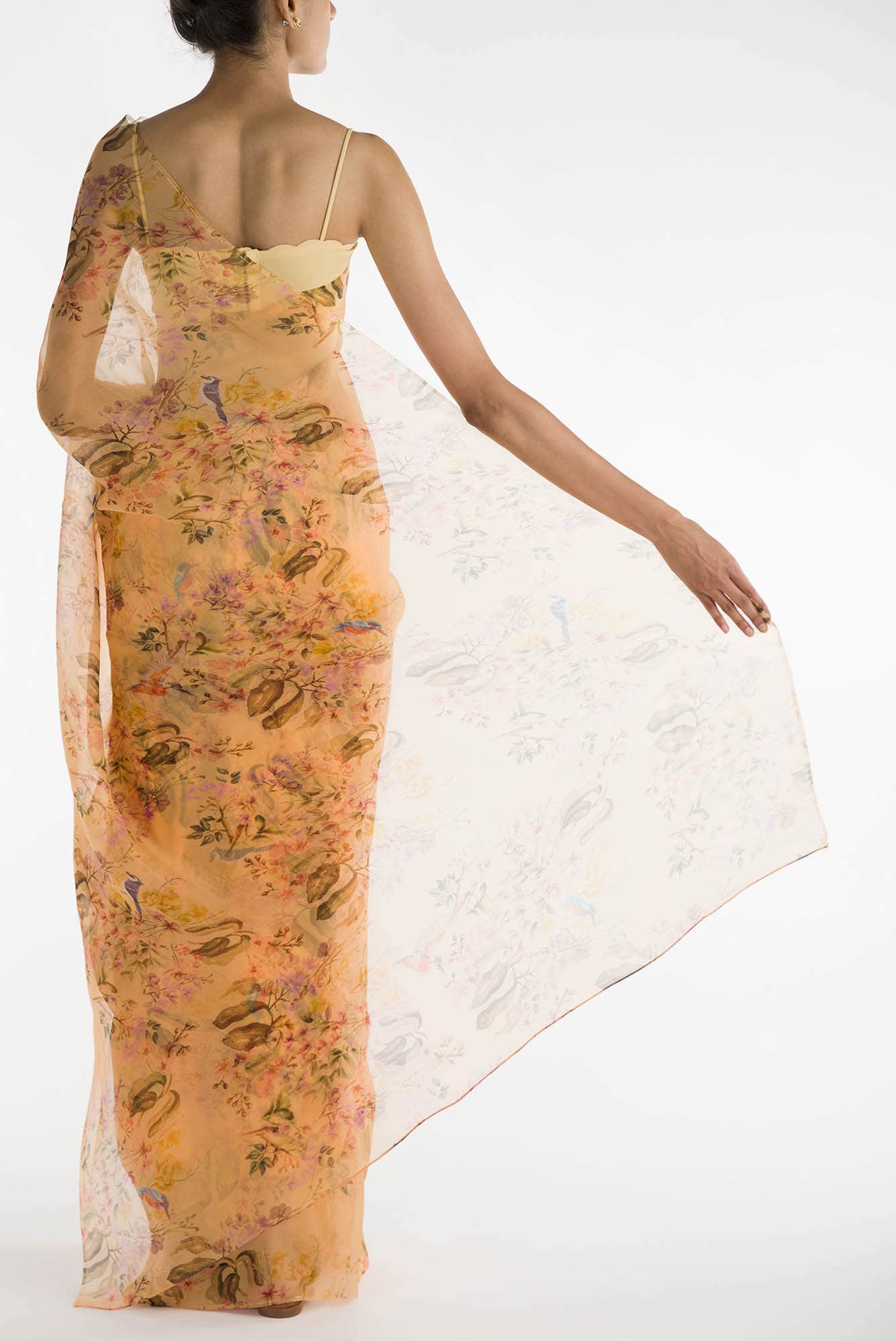 Flourishing Friendships Mango Yellow Pure Organza Silk Saree - Image 3