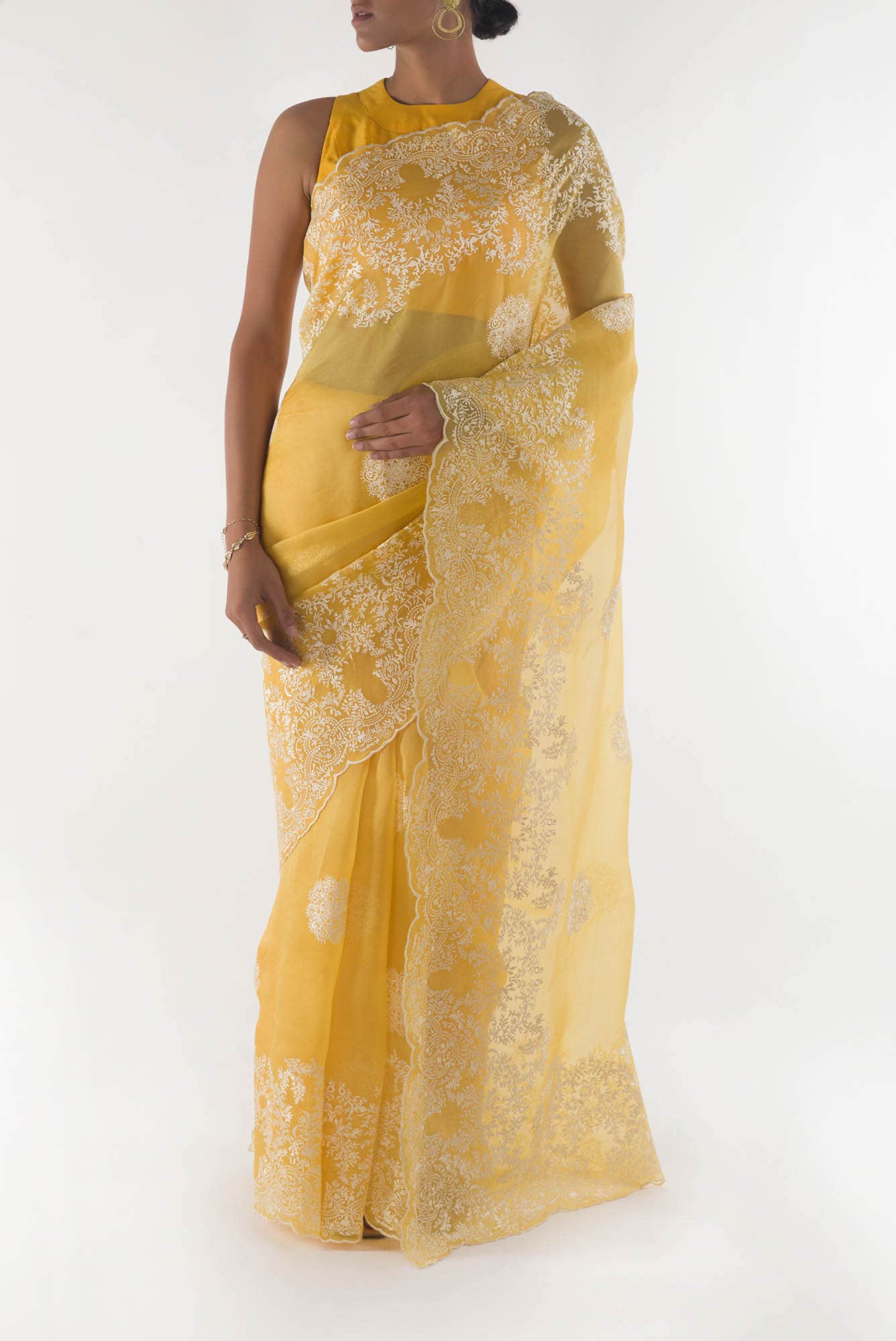 Garden of Eden Yellow floral design saree from Embroidered Romance Collection by Nalli - Image 2