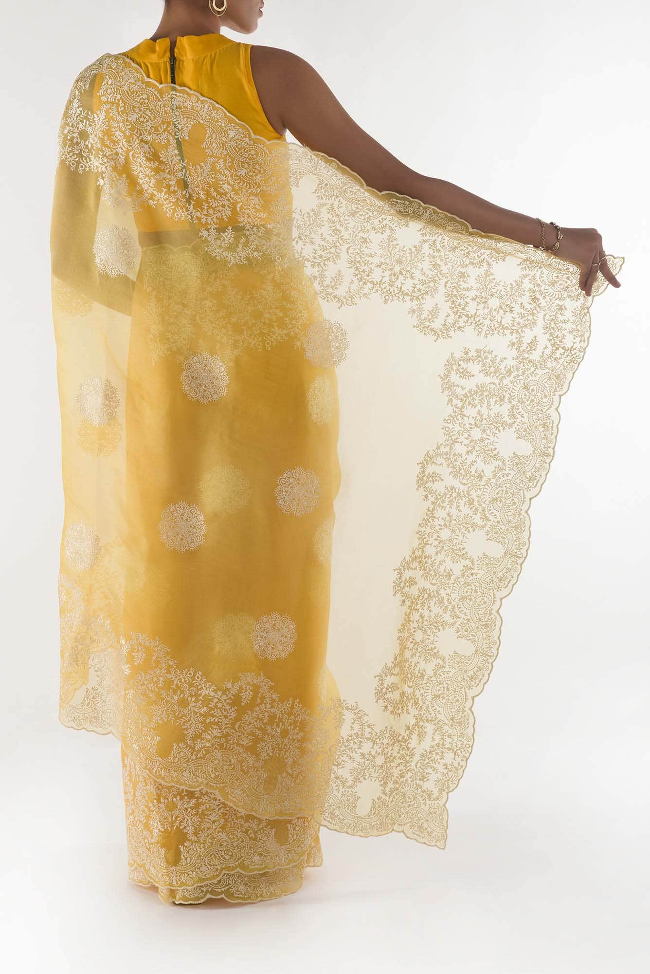 Garden of Eden Yellow floral design saree from Embroidered Romance Collection by Nalli - Image 6