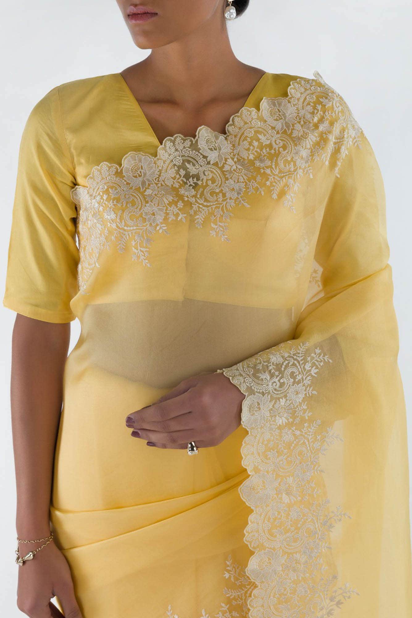 Harmonia Yellow floral design saree from Embroidered Romance Collection by Nalli - Image 2
