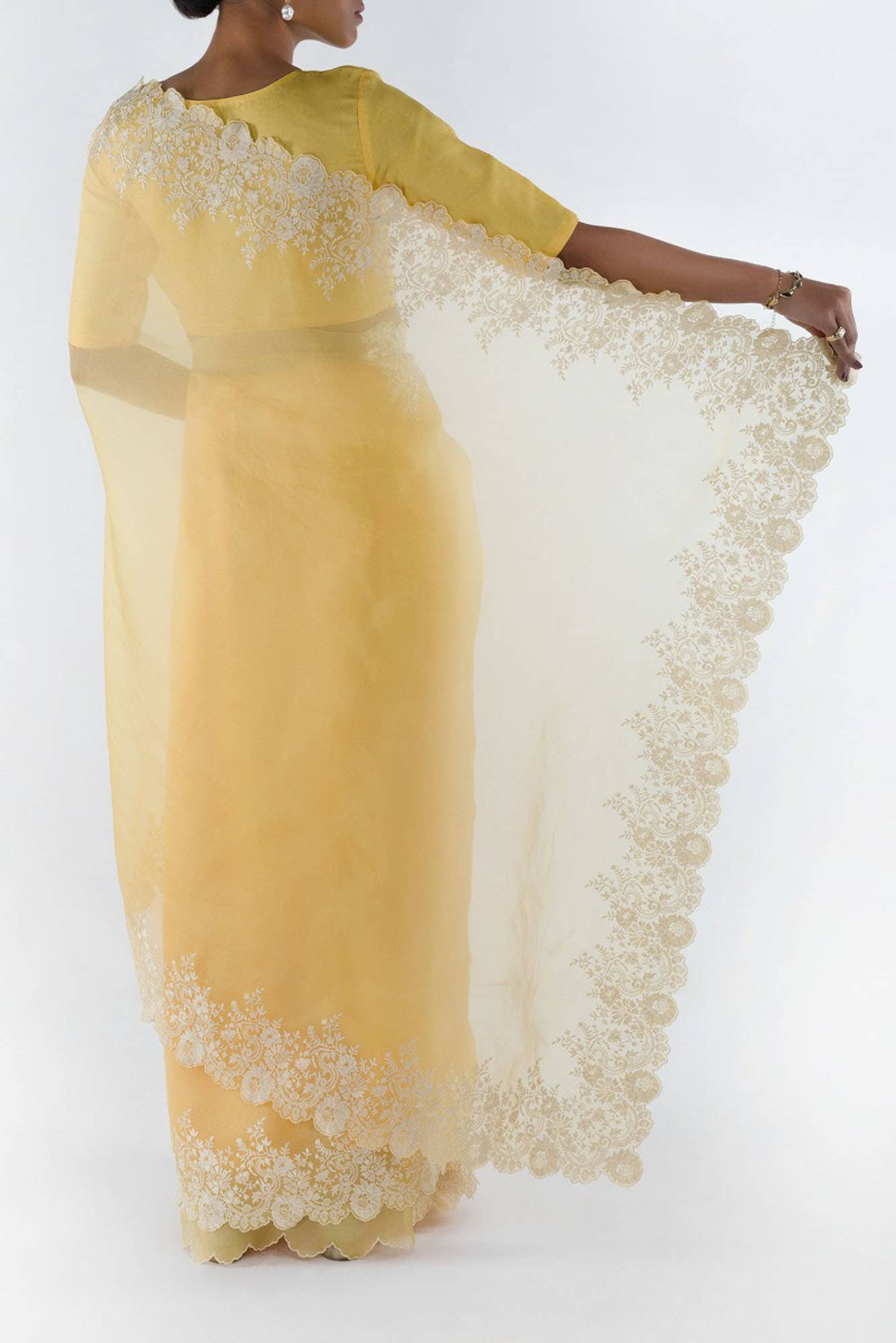 Harmonia Yellow floral design saree from Embroidered Romance Collection by Nalli - Image 5