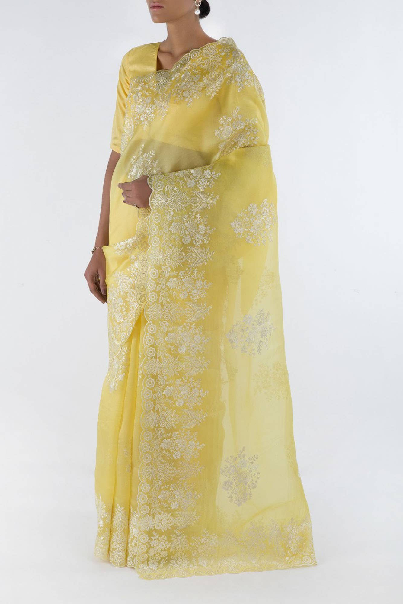 Minerva Yellow floral design saree from Embroidered Romance Collection by Nalli - Image 4