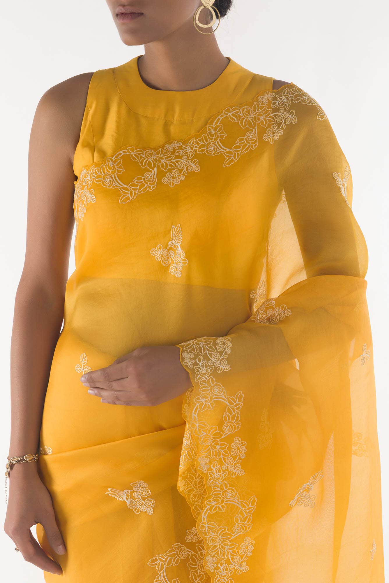 Day dreams Yellow floral design saree from Embroidered Romance Collection by Nalli - Image 4