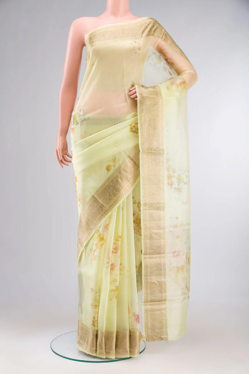 Lemon Yellow Pure Organza Silk Saree