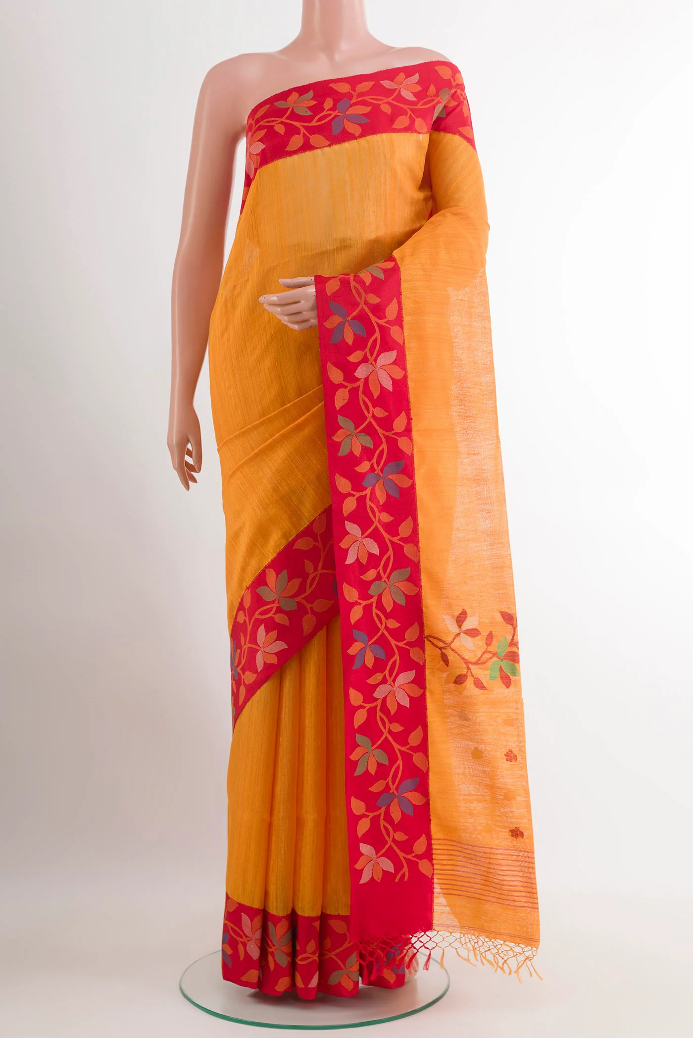 Yellow Jute Silk Saree