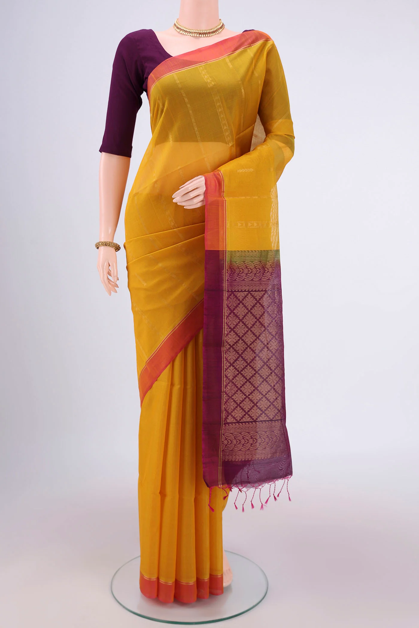 Yellow Silk Cotton Saree