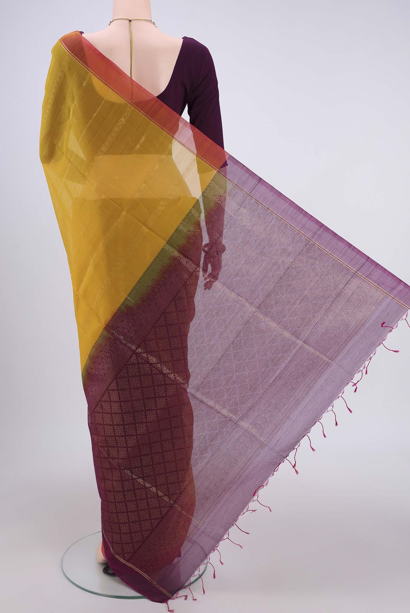 Yellow Silk Cotton Saree - Image 3