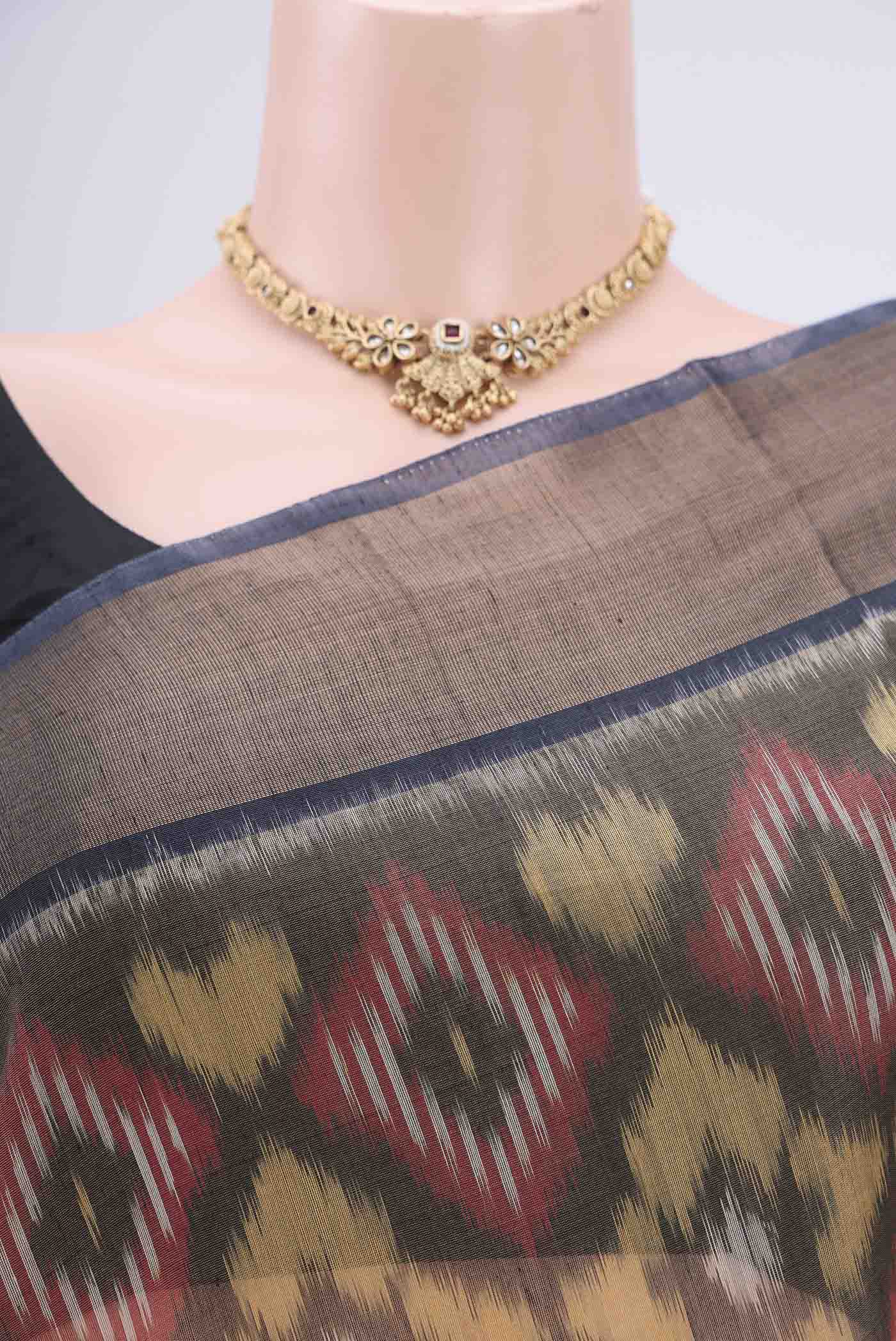 Grey Silk Cotton Saree - Image 2