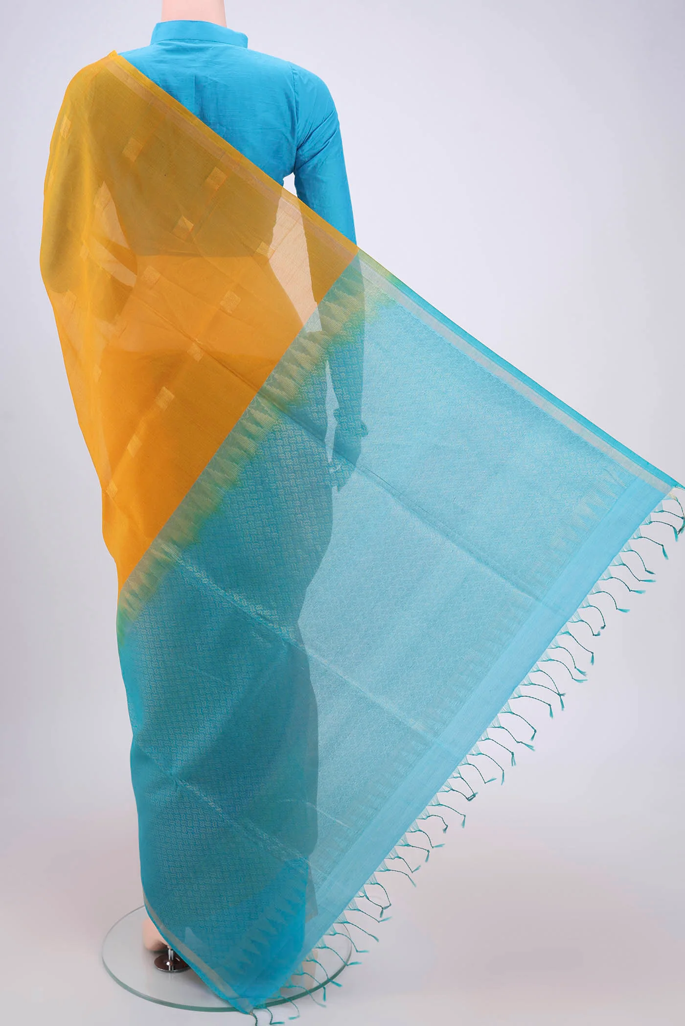 Yellow Silk Cotton Saree - Image 3