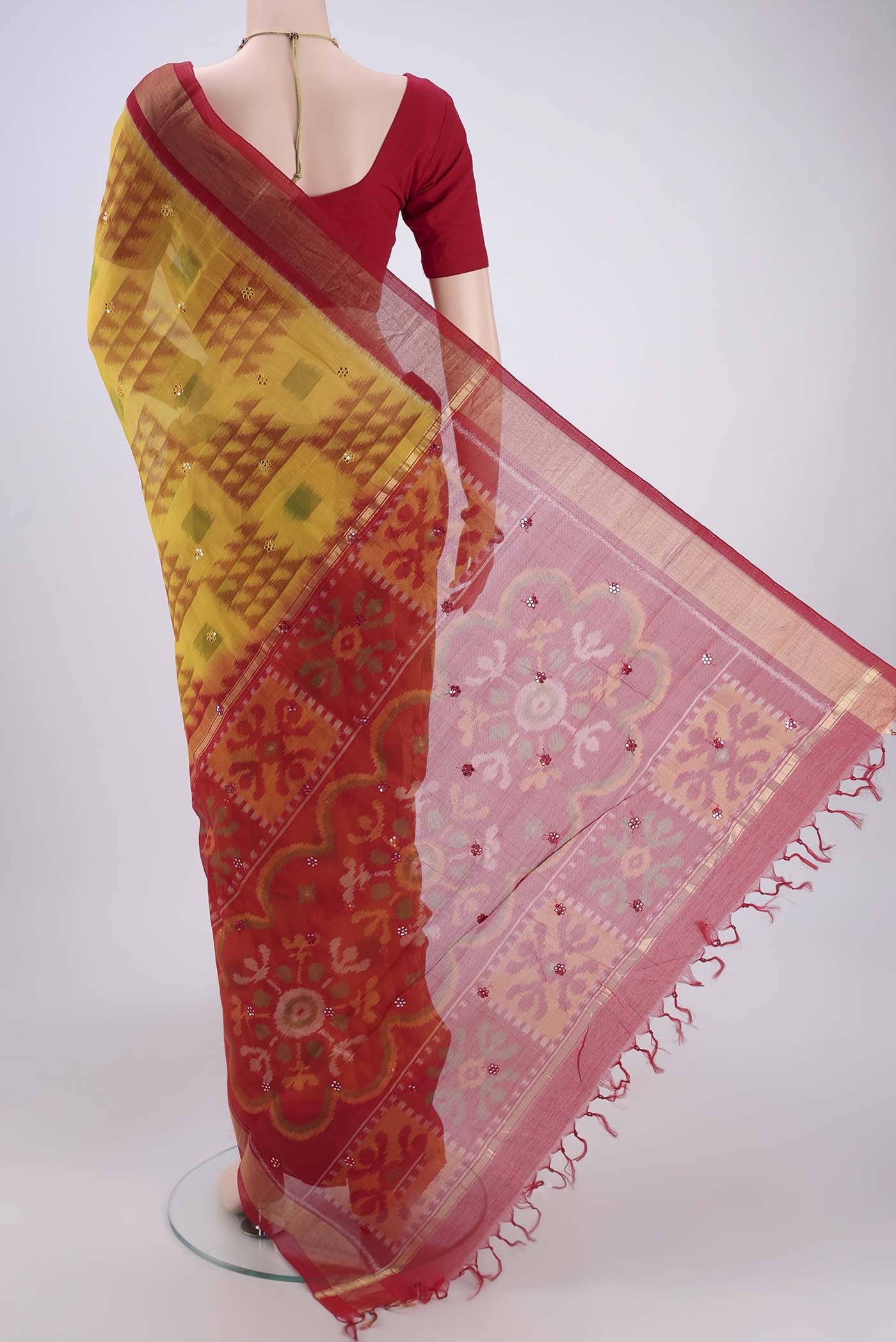 Yellow Silk Cotton Saree - Image 3
