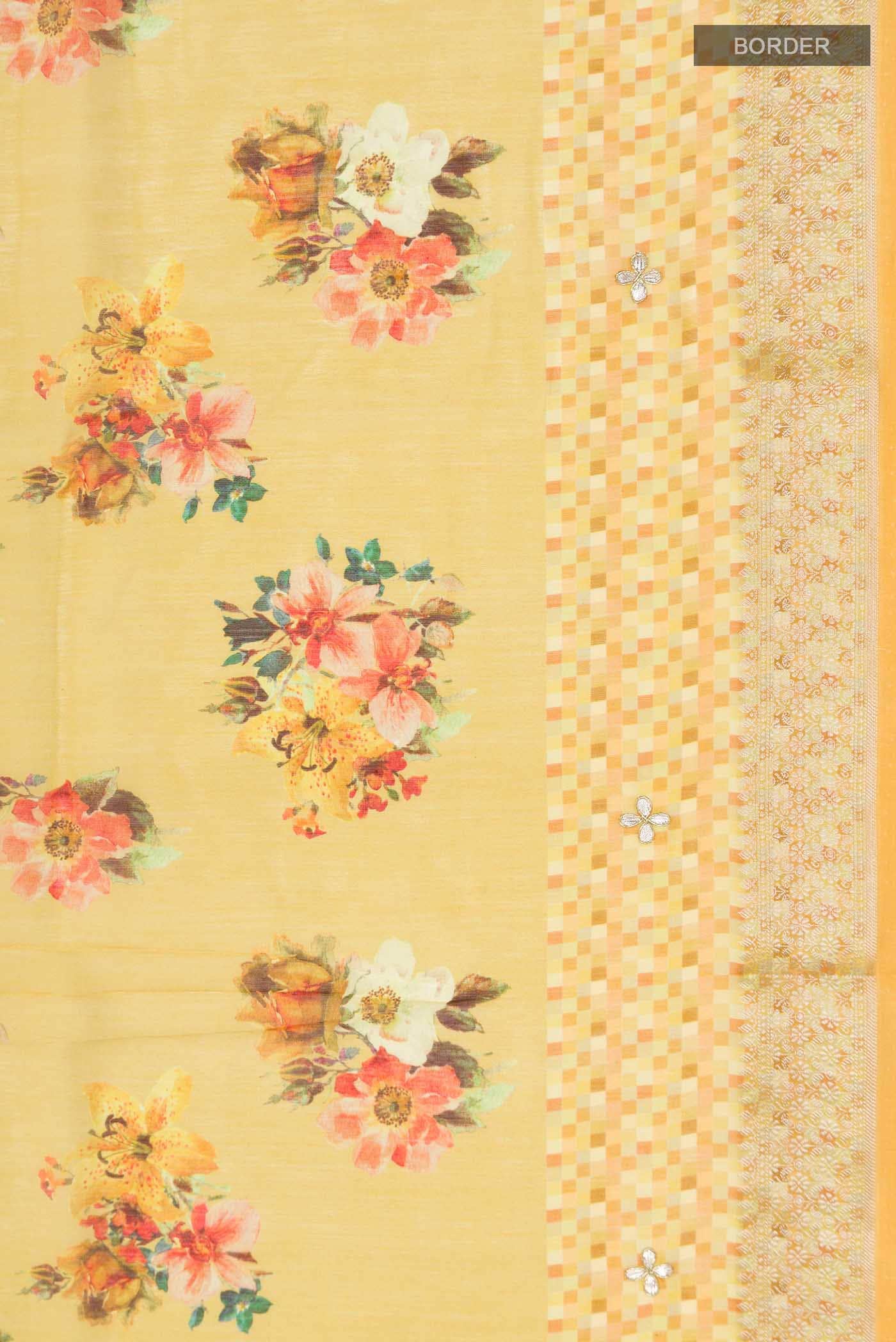 Yellow Silk Cotton Saree - Image 4