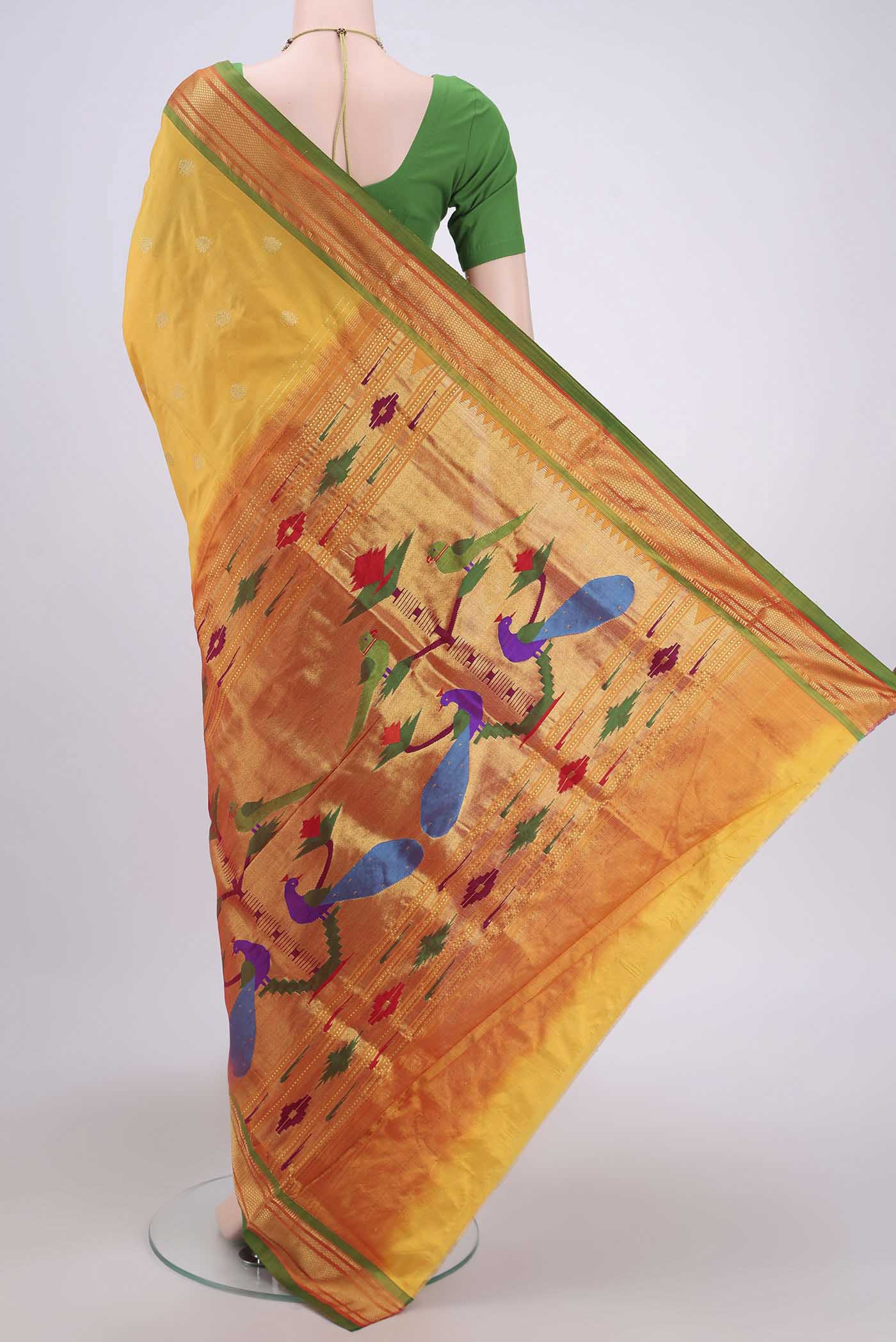 Yellow Paithani Silk Saree - Image 3