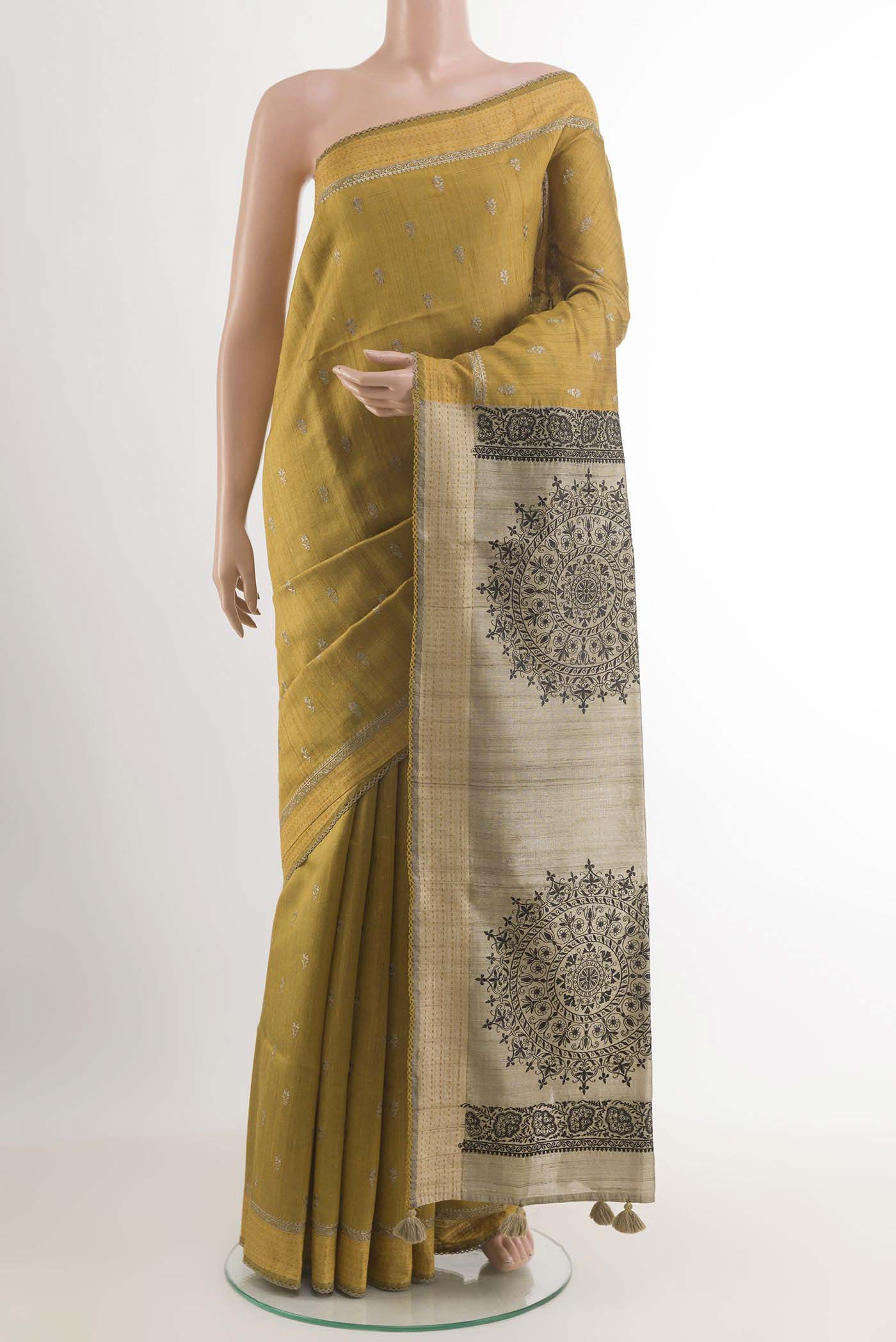 Mustard Tussar Silk Saree