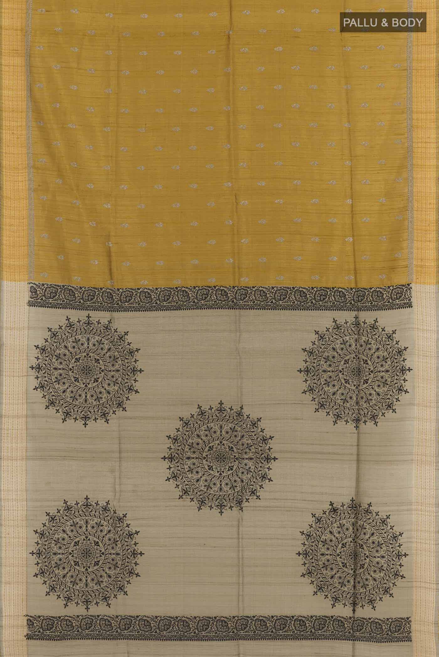 Mustard Tussar Silk Saree - Image 3