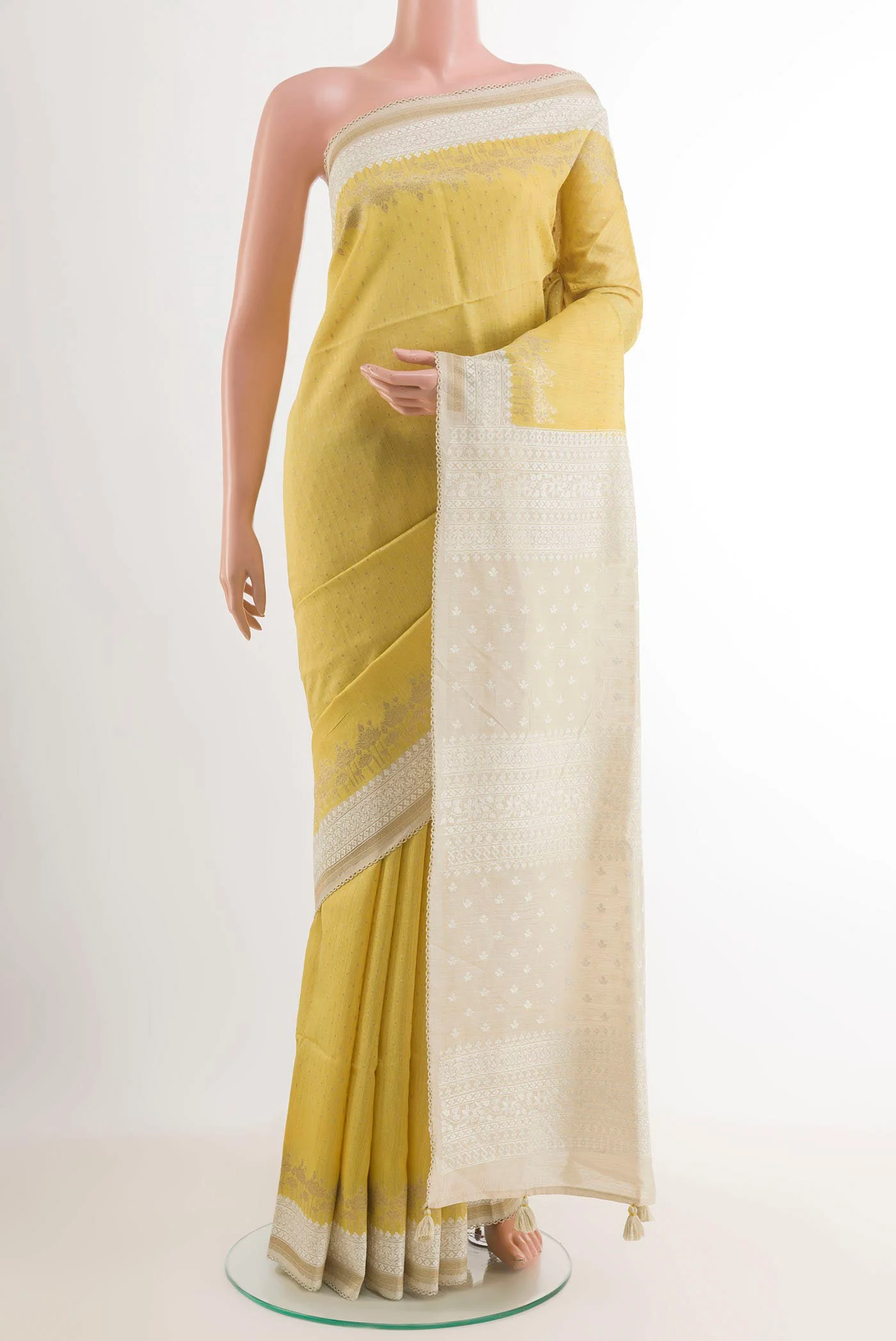 Yellow Tussar Silk Saree