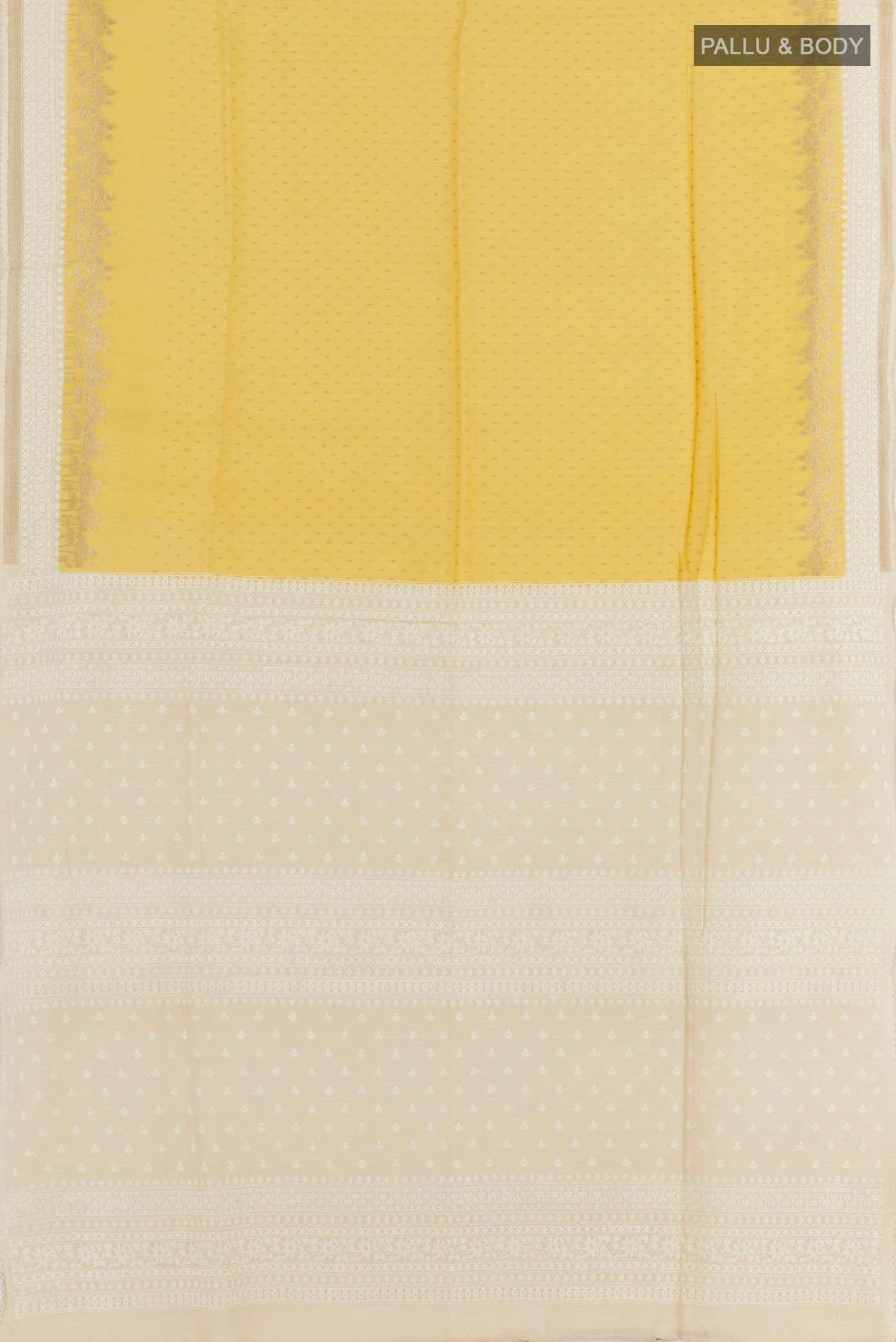 Yellow Tussar Silk Saree - Image 3