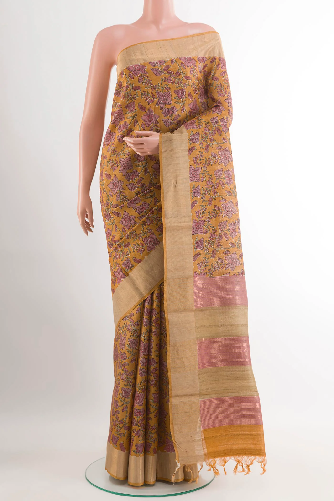 Mustard Tussar Silk Saree