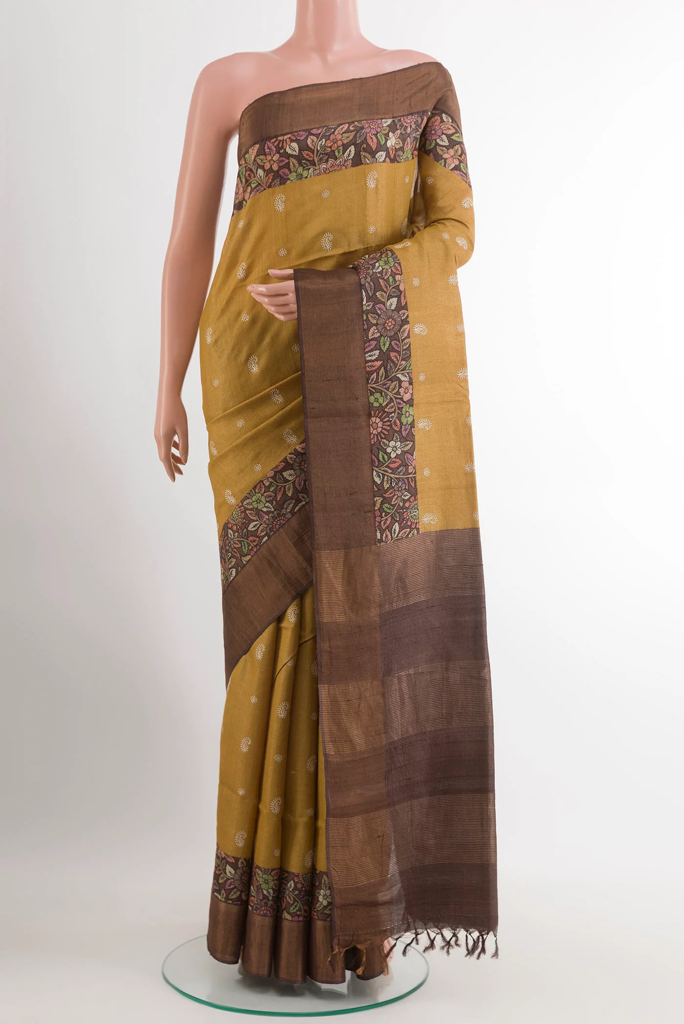 Yellow Tussar Silk Saree