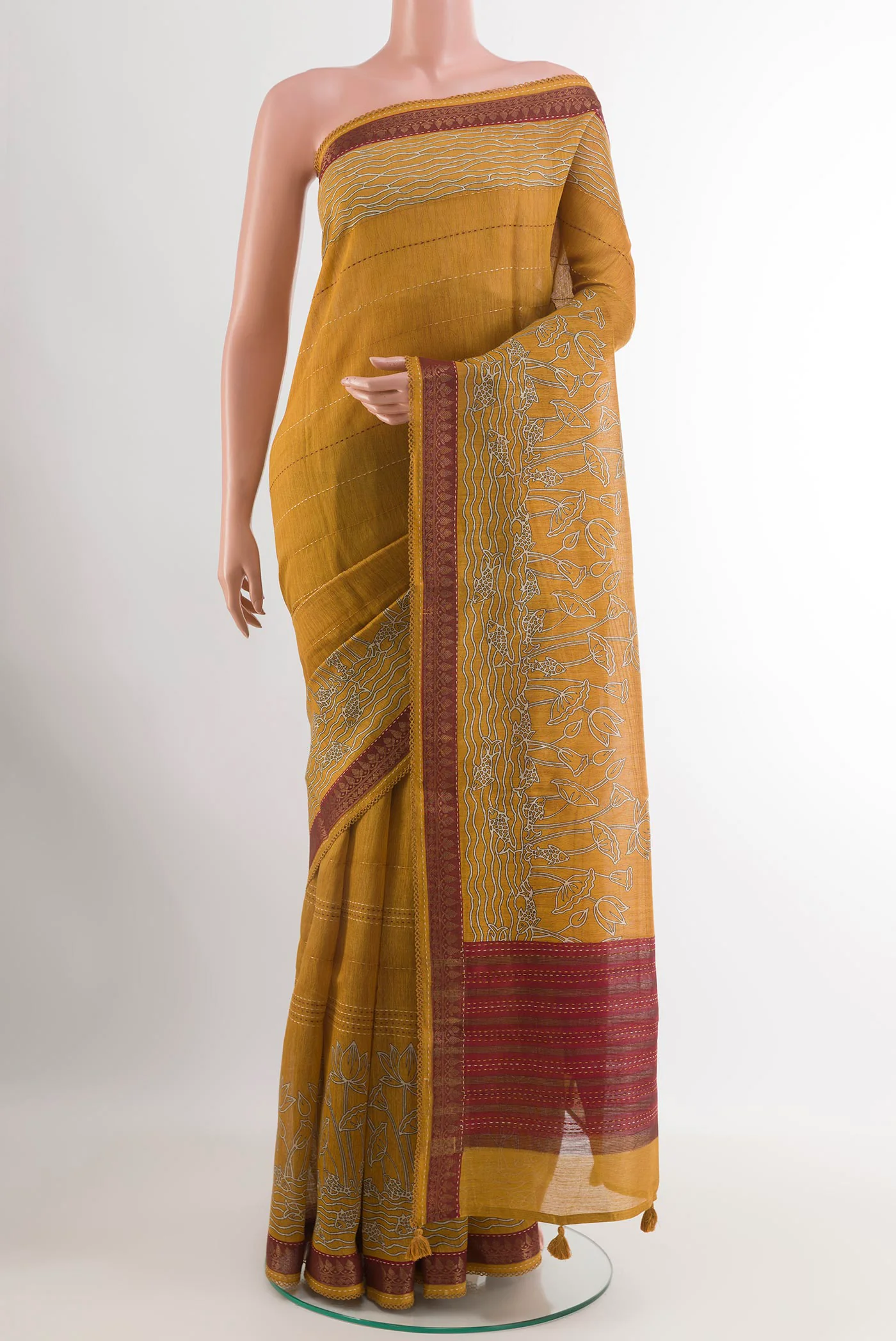 Mustard Tussar Silk Saree