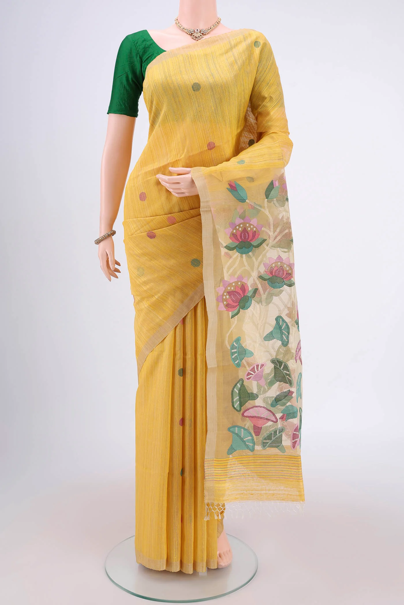 Yellow Jute Silk Saree