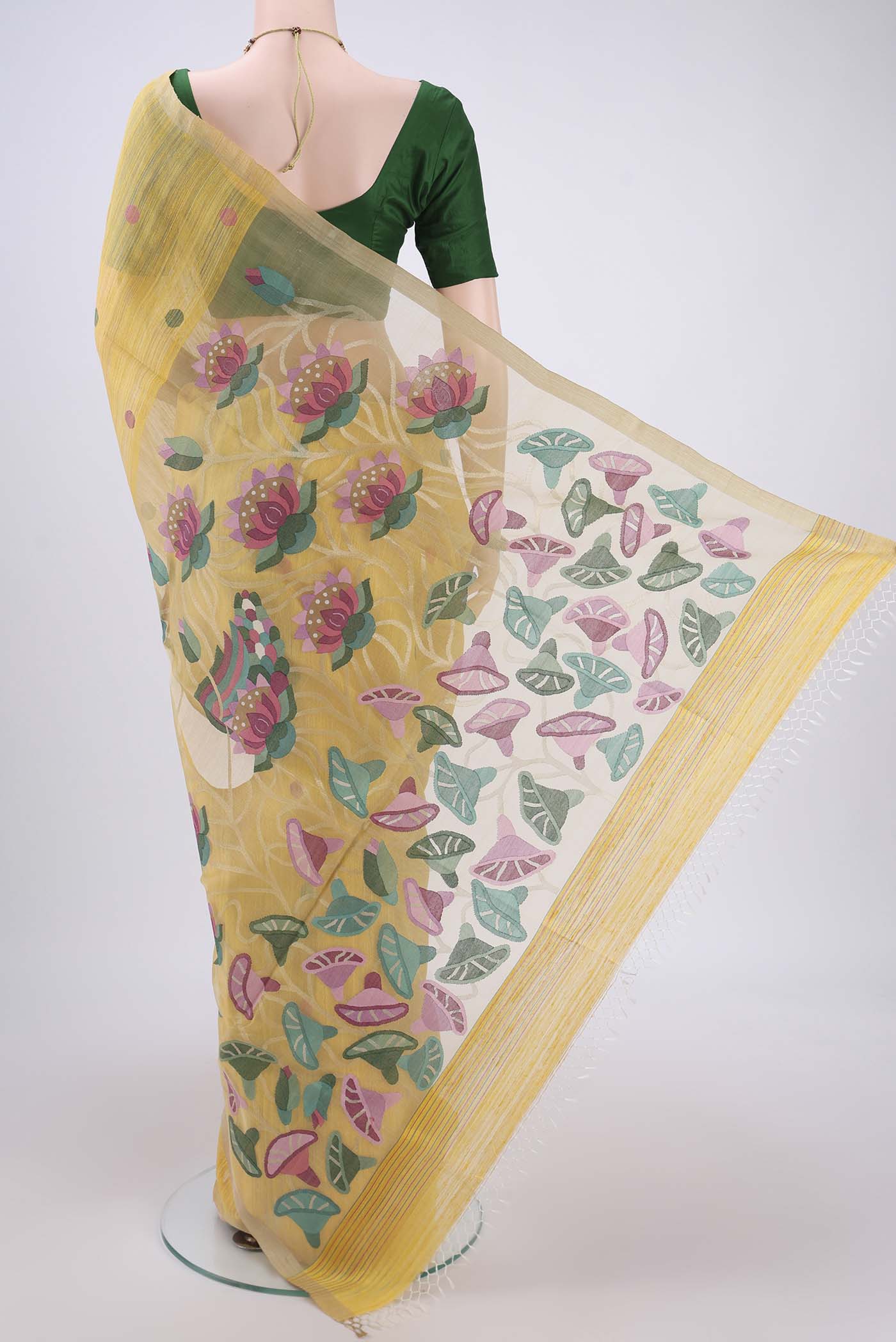 Yellow Jute Silk Saree - Image 3