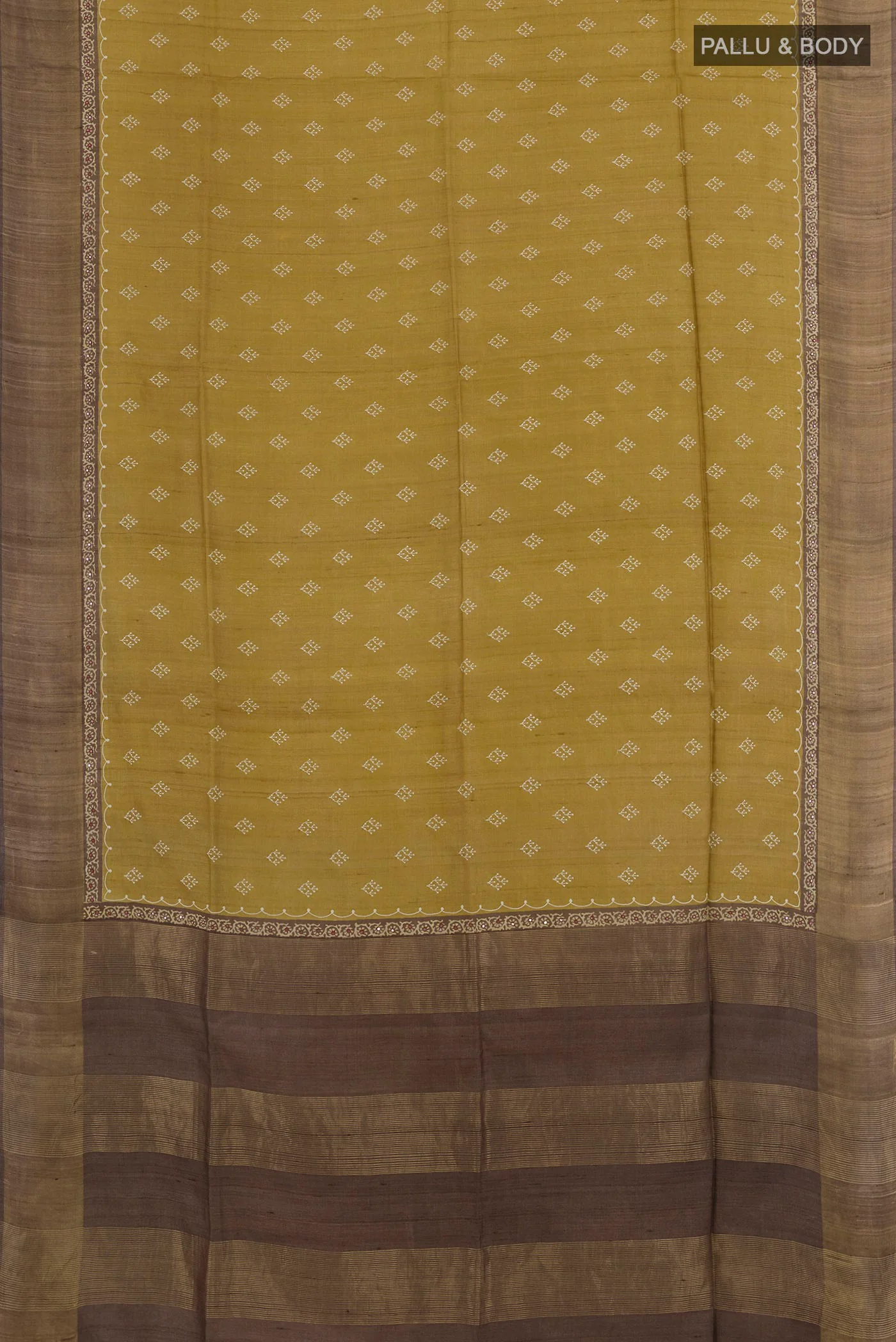 Mustard Tussar Silk Saree - Image 3