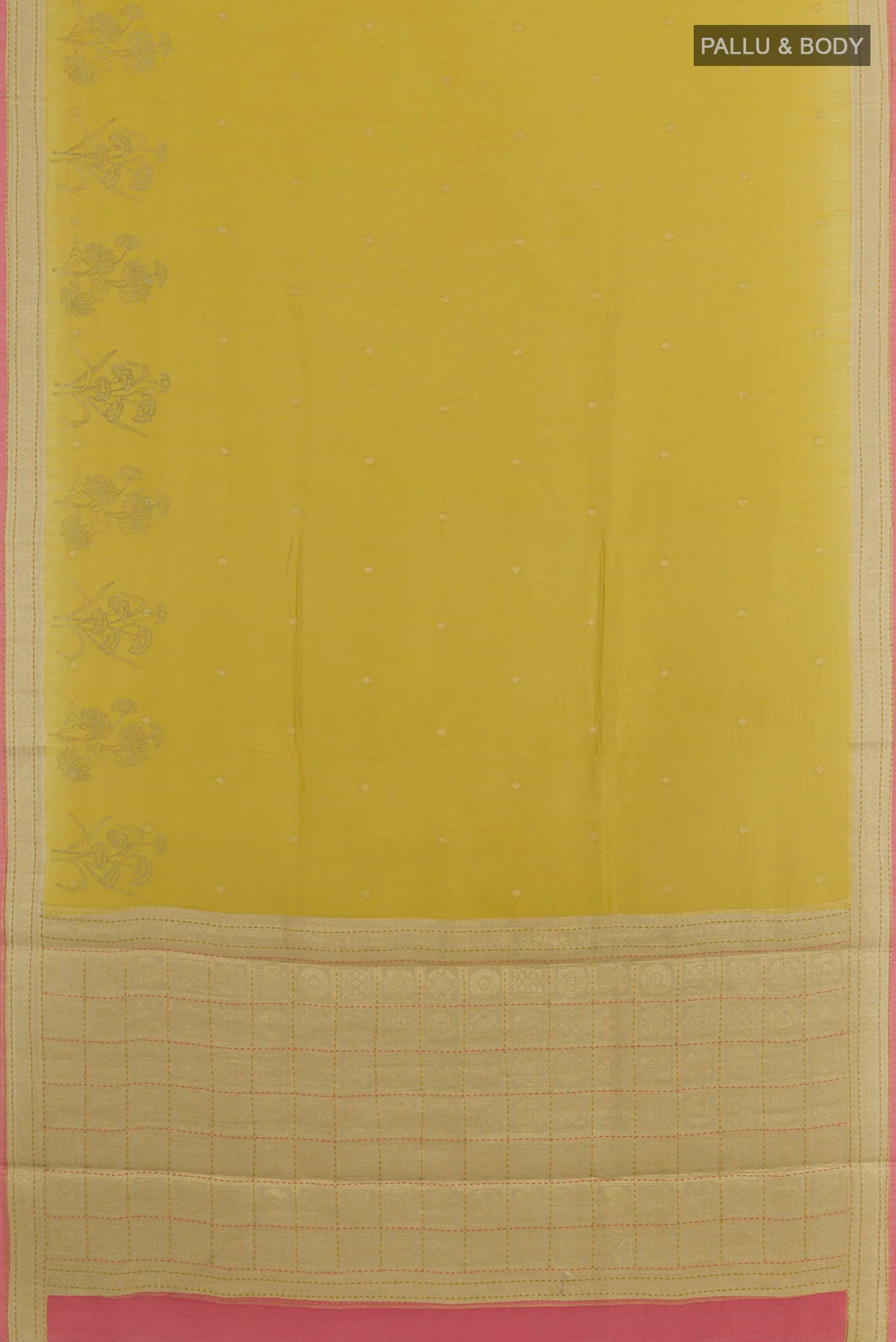 Yellow Tussar Silk Saree - Image 3