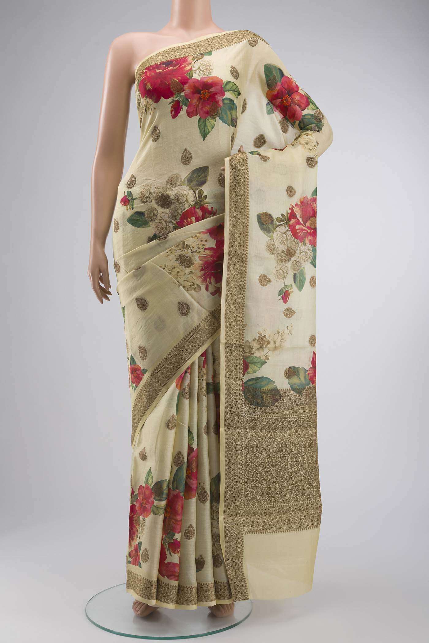 Cream Banarasi Tussar Silk Saree