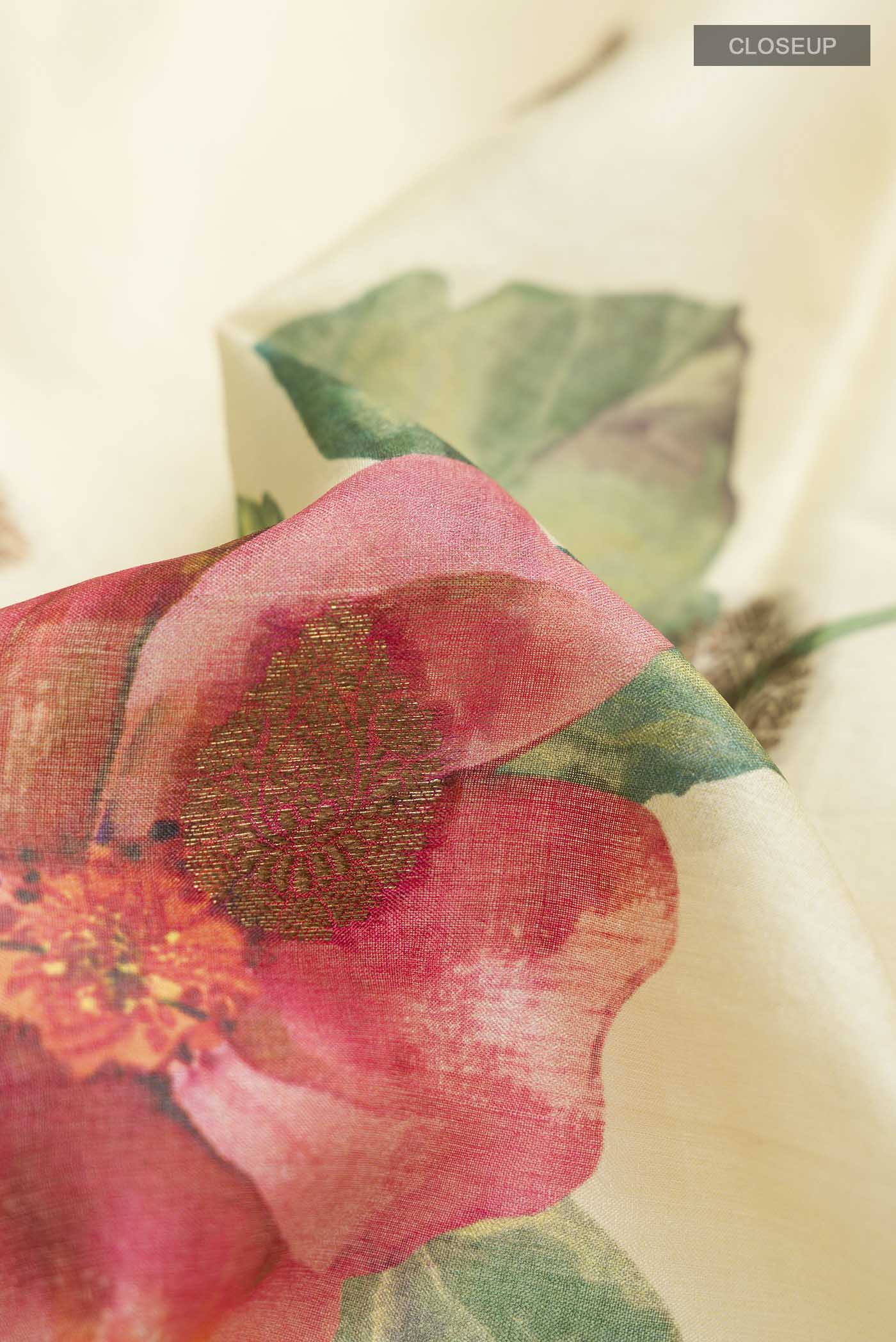 Cream Banarasi Tussar Silk Saree - Image 2