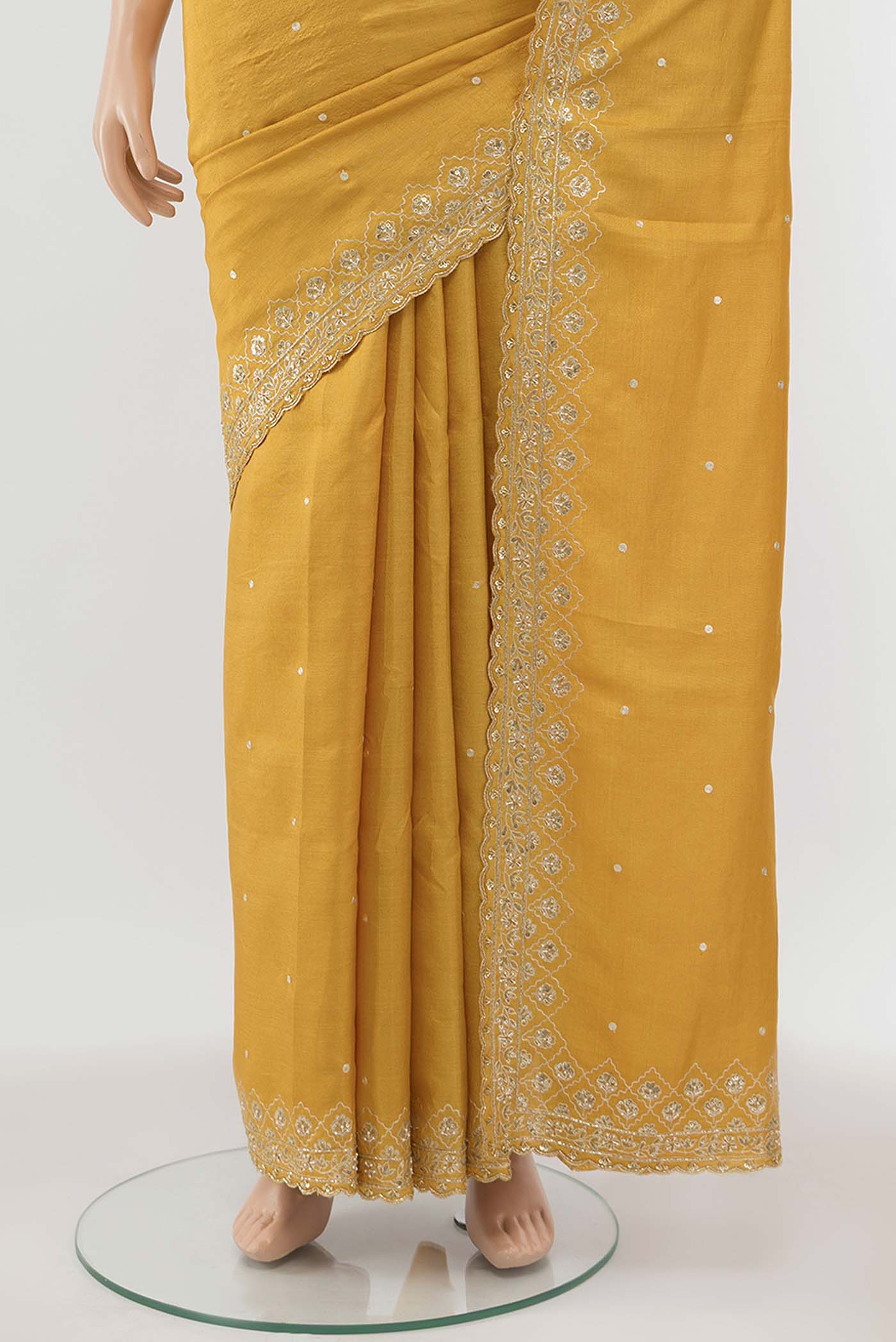 Yellow Tussar Silk Saree - Image 3
